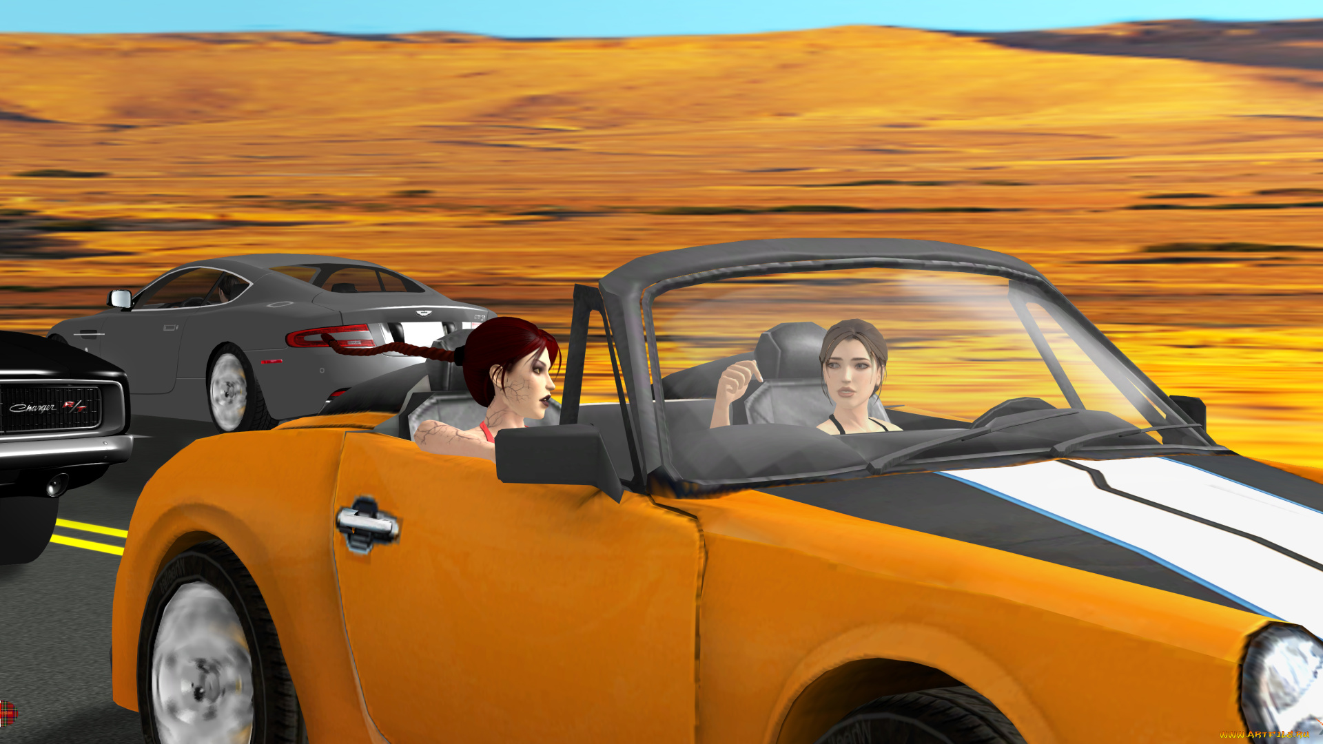 3д, графика, люди-авто, мото, , people-, car, , , moto, фон, взгляд, девушки, автомобиль