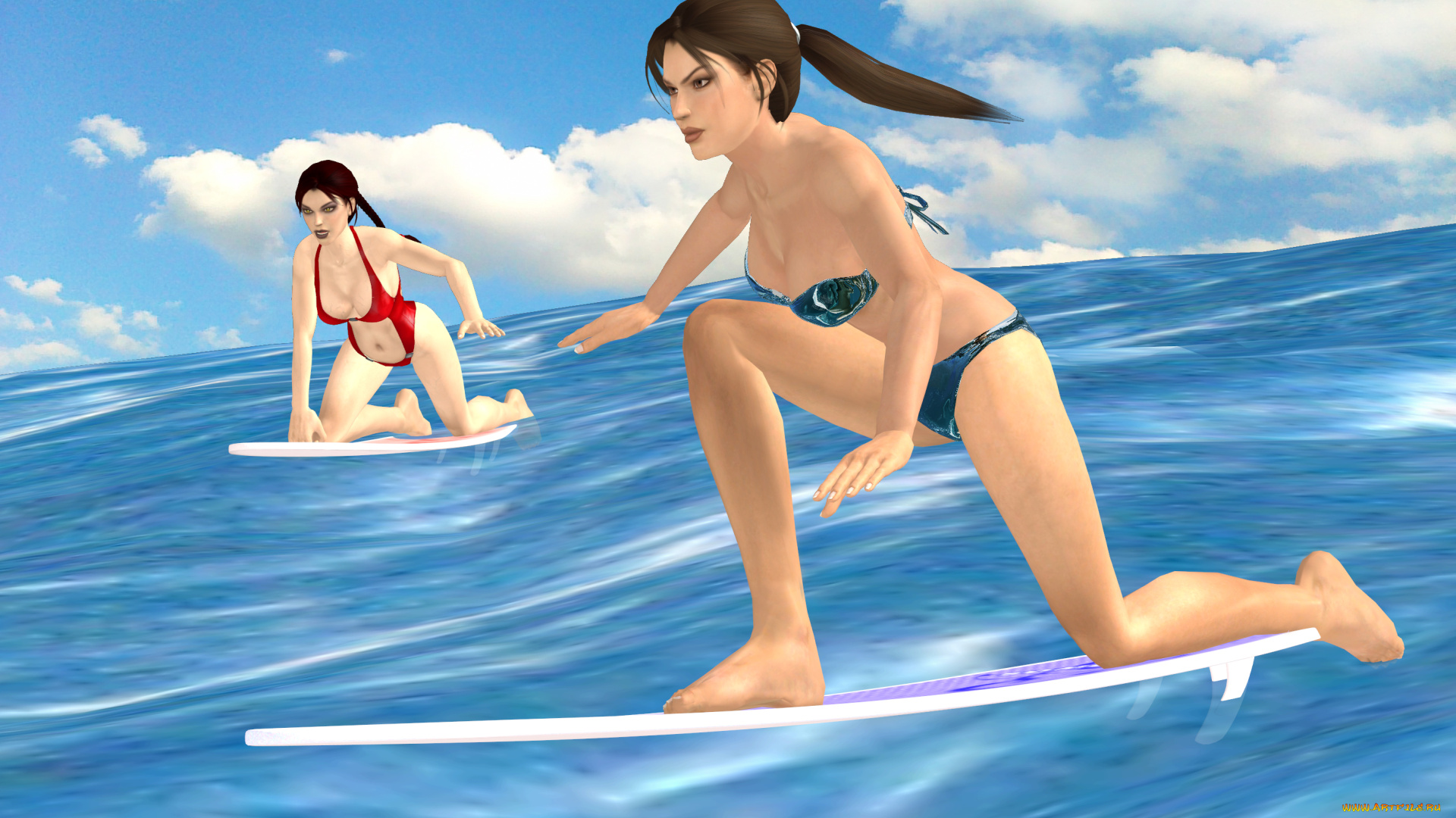 3д, графика, спорт, , sport, фон, взгляд, девушки, серфинг, волны, море