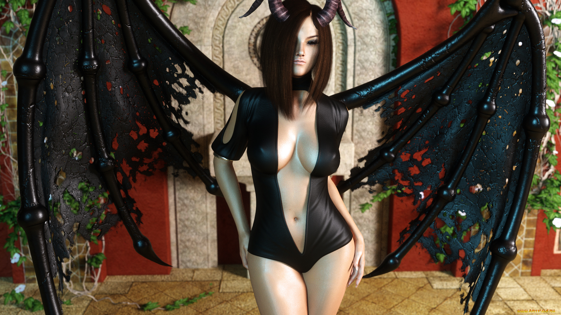 3д, графика, существа, , creatures, девушка, взгляд, фон, демон