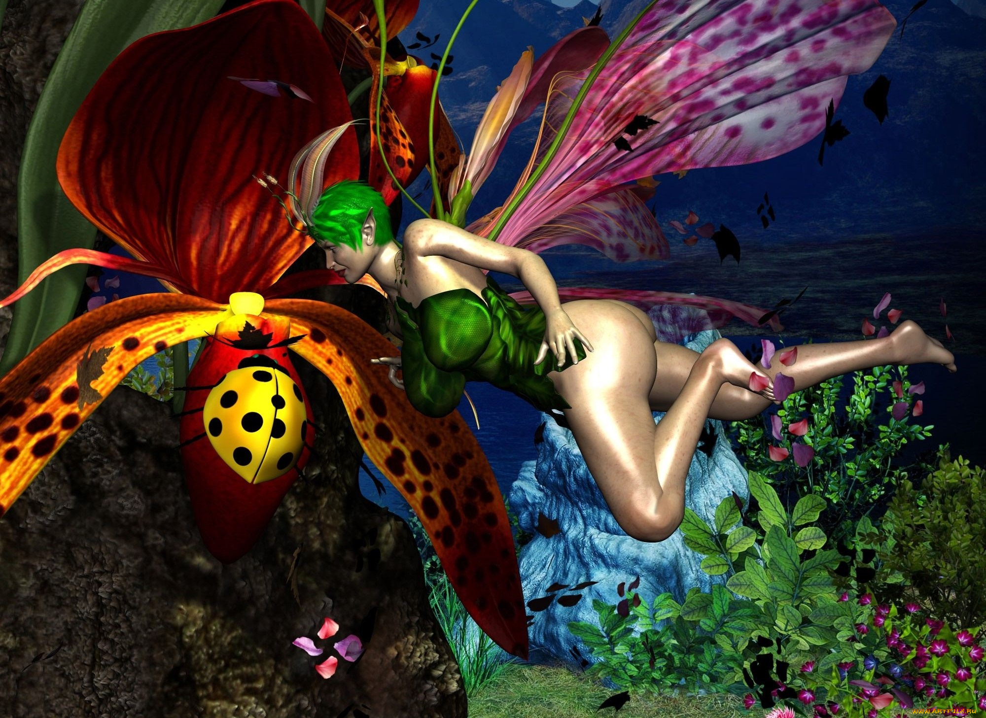 3д, графика, эльфы, , elves, фон, взгляд, фея