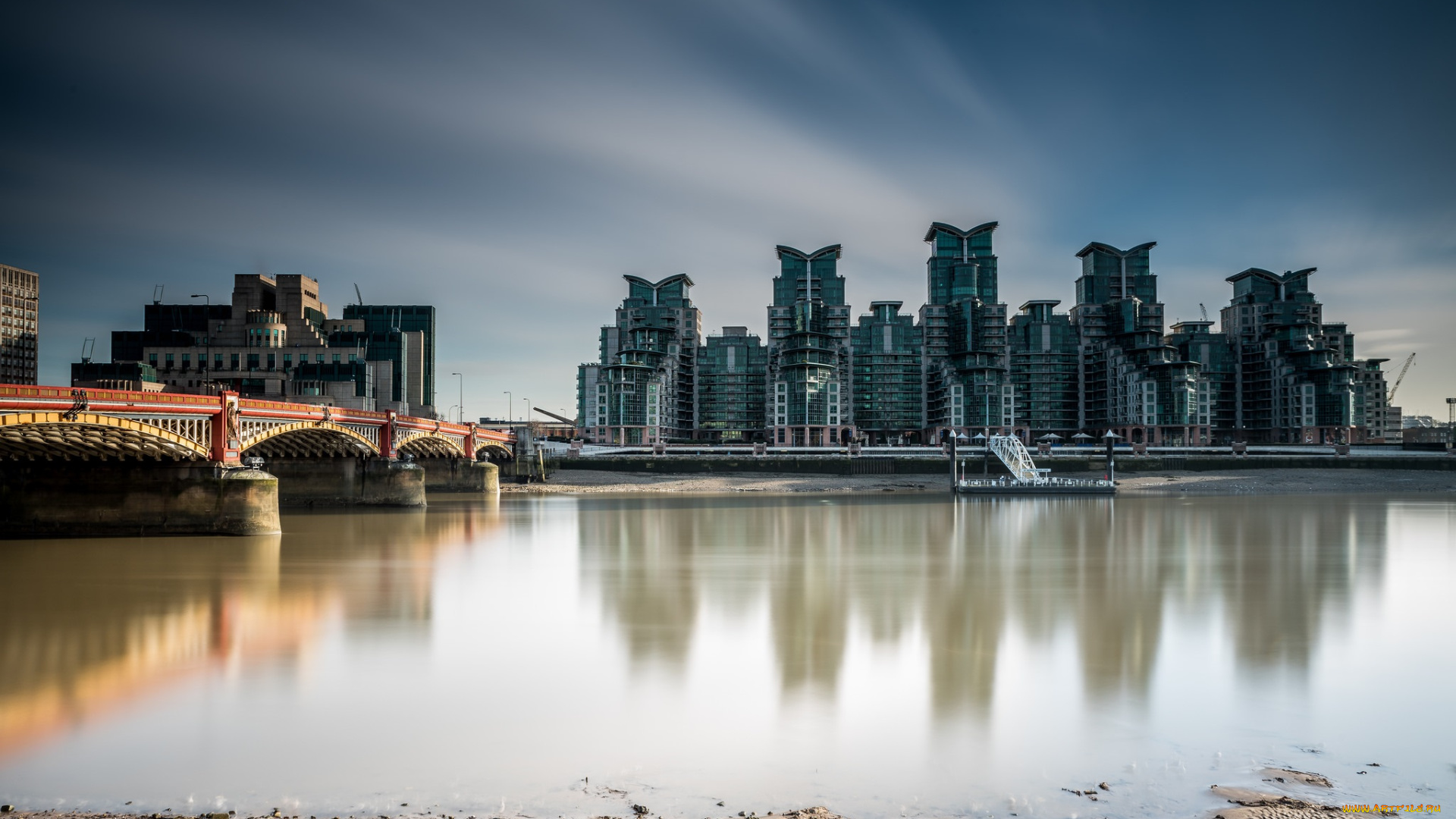 mi6, &, st, georges, wharf, , london, города, лондон, , великобритания, река, панорама