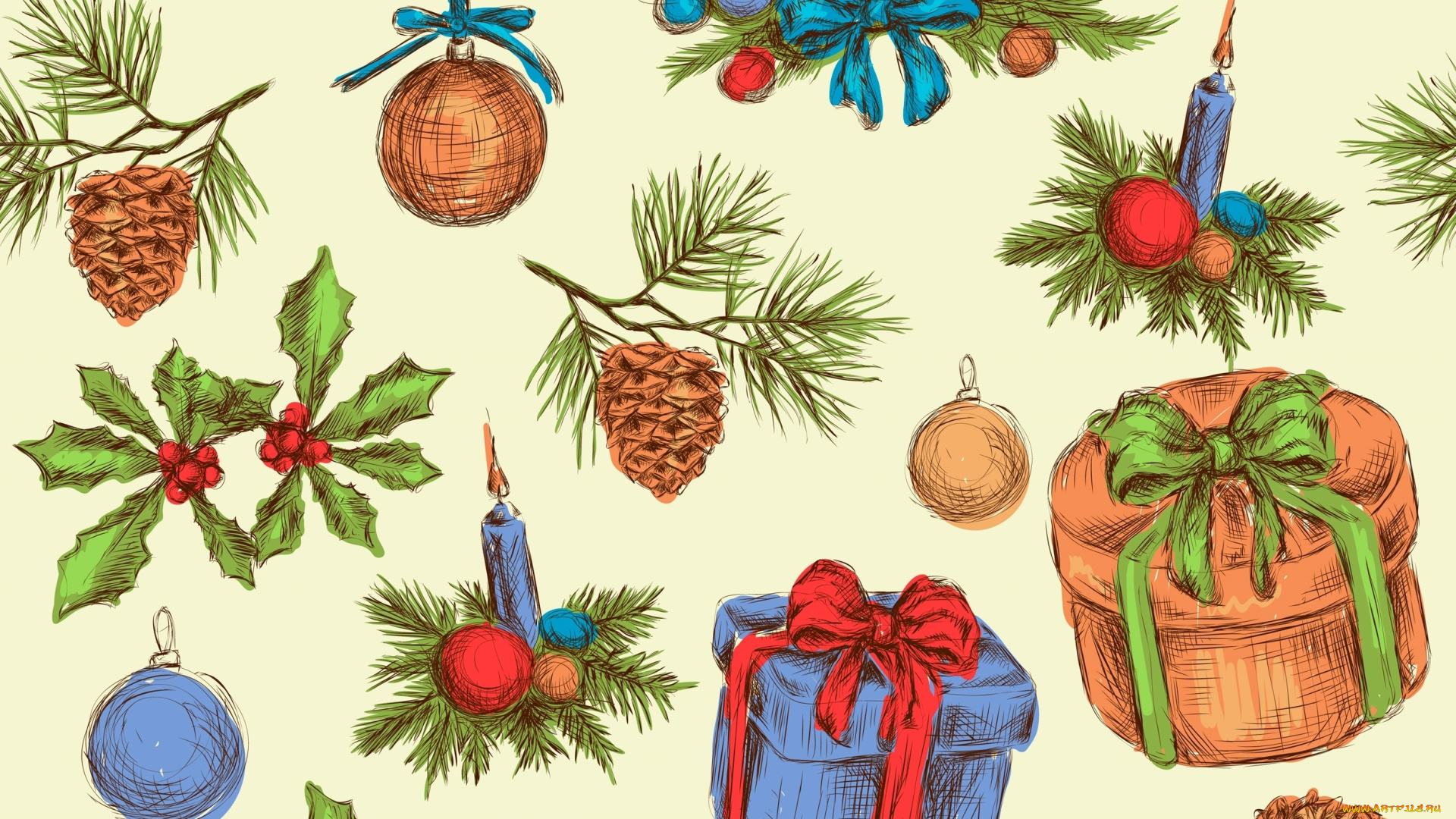 рисованное, праздники, шишки, торт