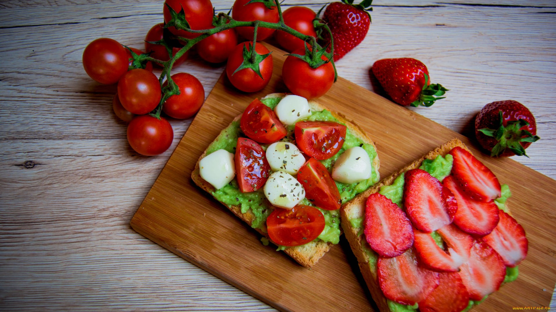 еда, фрукты, и, овощи, вместе, снедь, клубника, помидоры, томаты