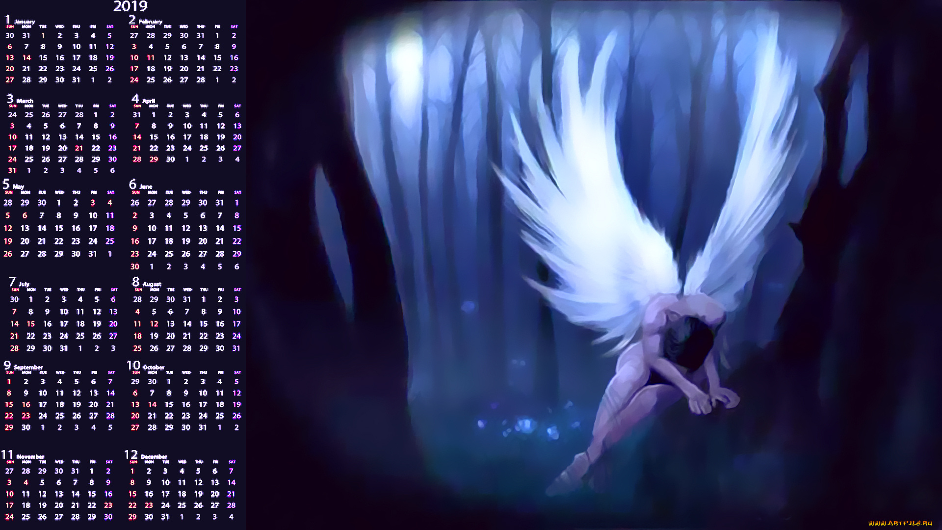 календари, фэнтези, крылья