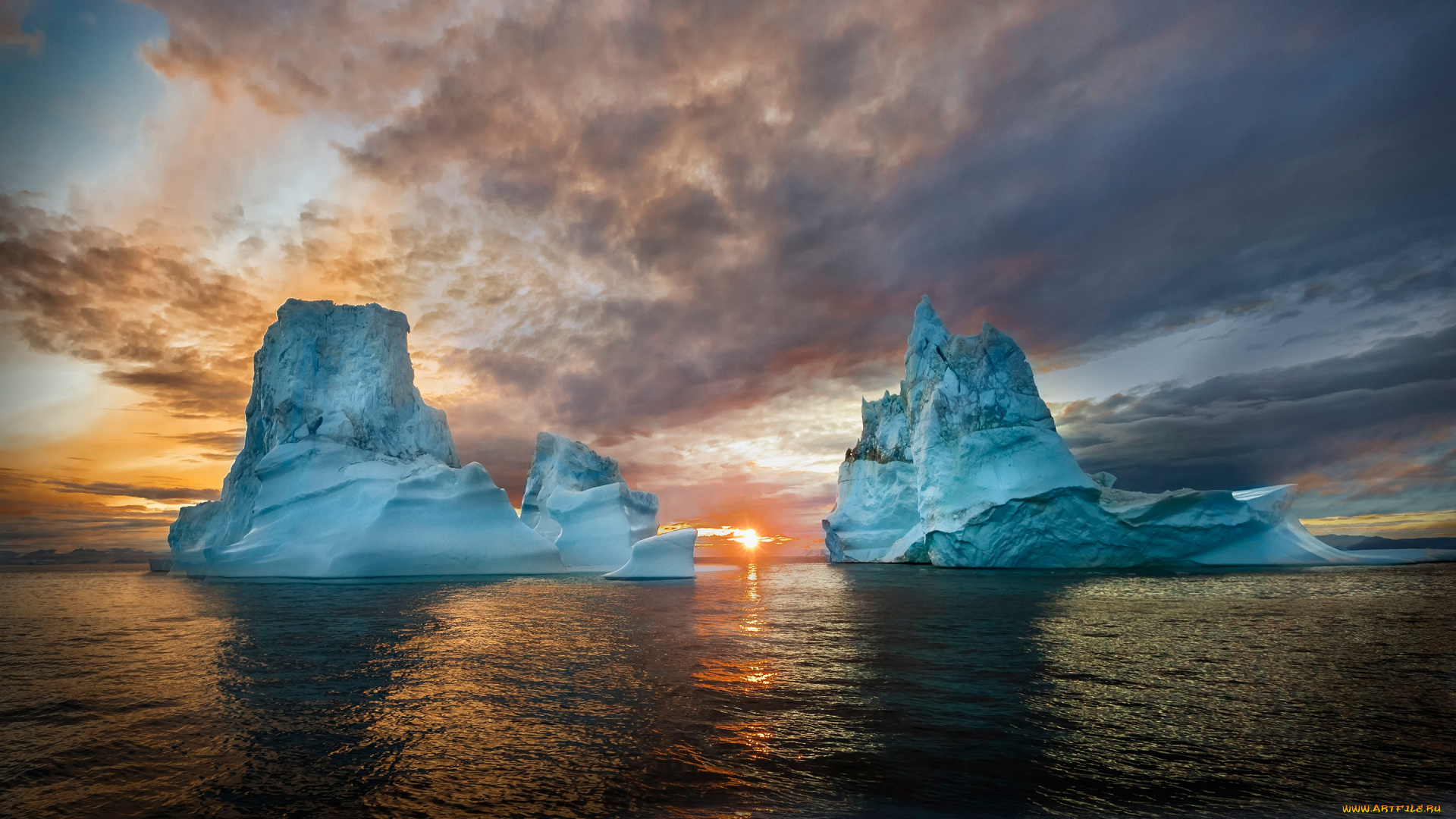 природа, айсберги, и, ледники, свет, облака, солнце, вода, гренландия, айсберги, водоем, север, льдины, льды, закат, блики, голубой, вершины, лёд, вечер, айсберг, небо, море, лед, холод