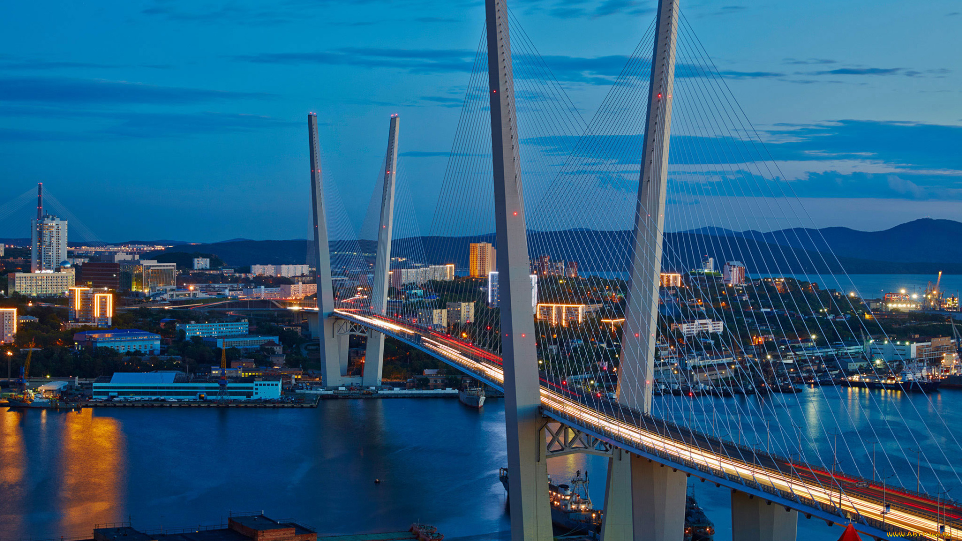 владивосток, города, -, мосты, город, огни, ночь, мост