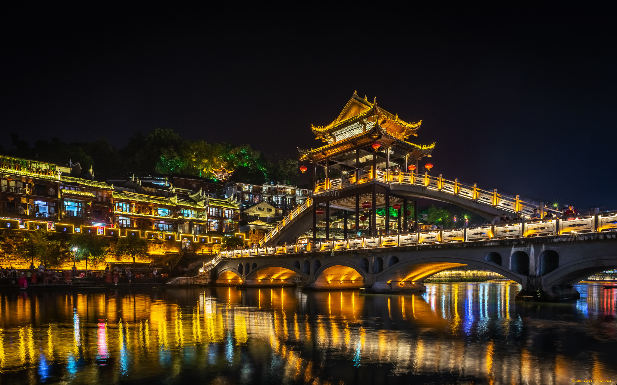 phoenix, ancient, town, , hunan, , china, города, -, огни, ночного, города, простор