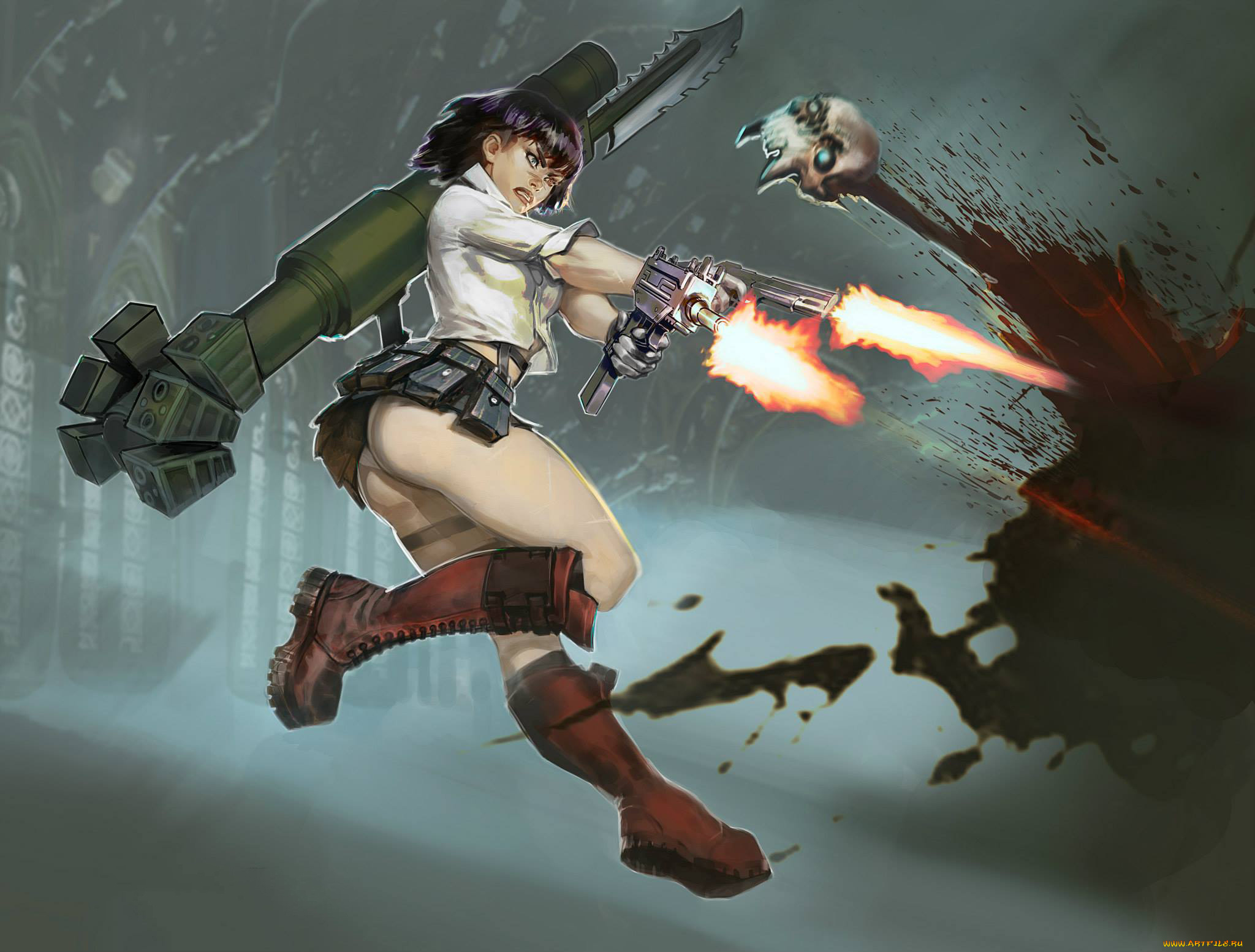 рисованное, комиксы, оружие, пистолет, фон, девушка