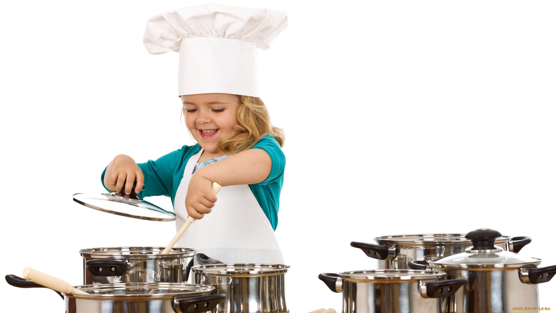 разное, дети, девочка, колпак, кастрюли