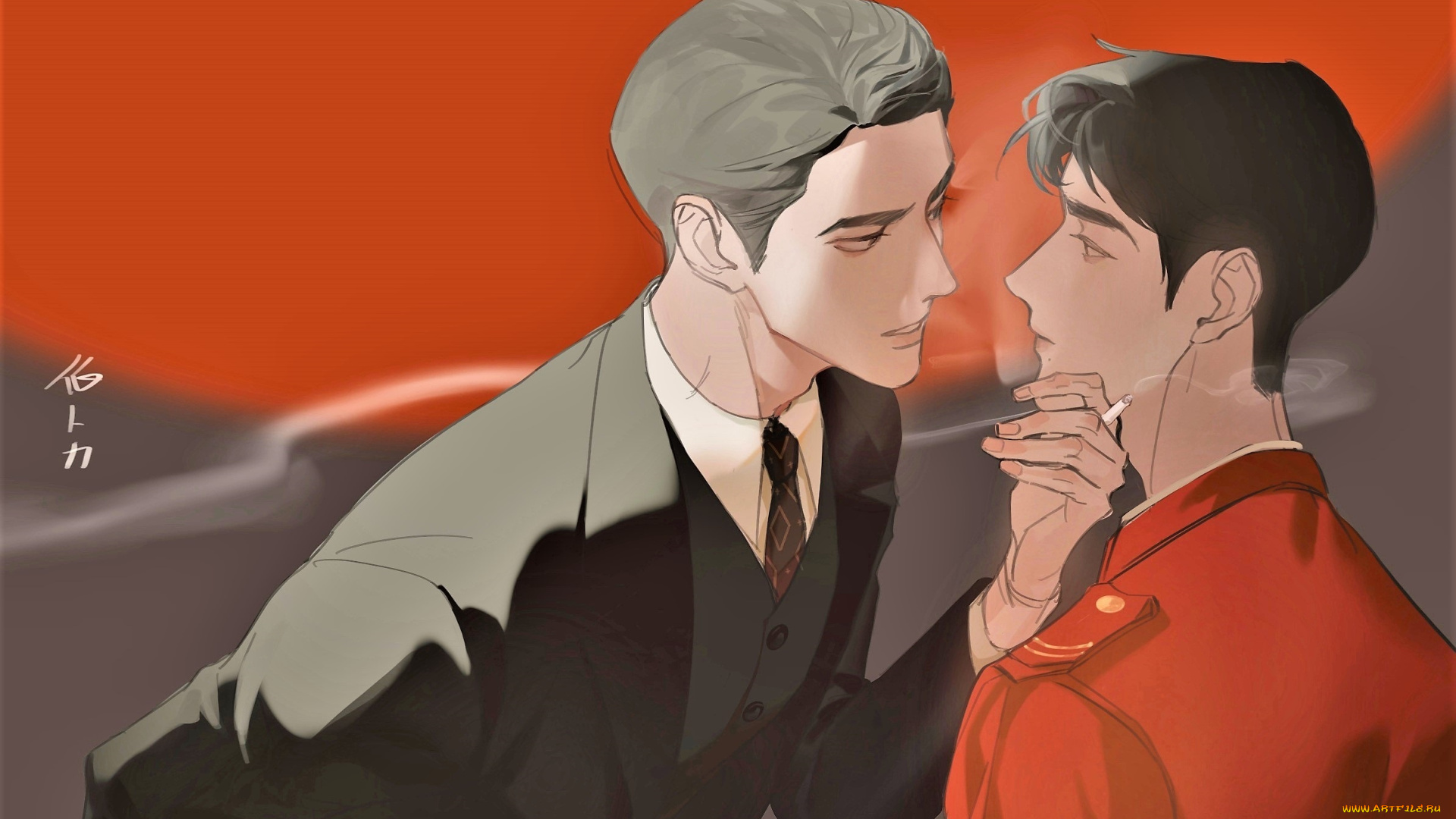 рисованное, люди, парни, сигарета