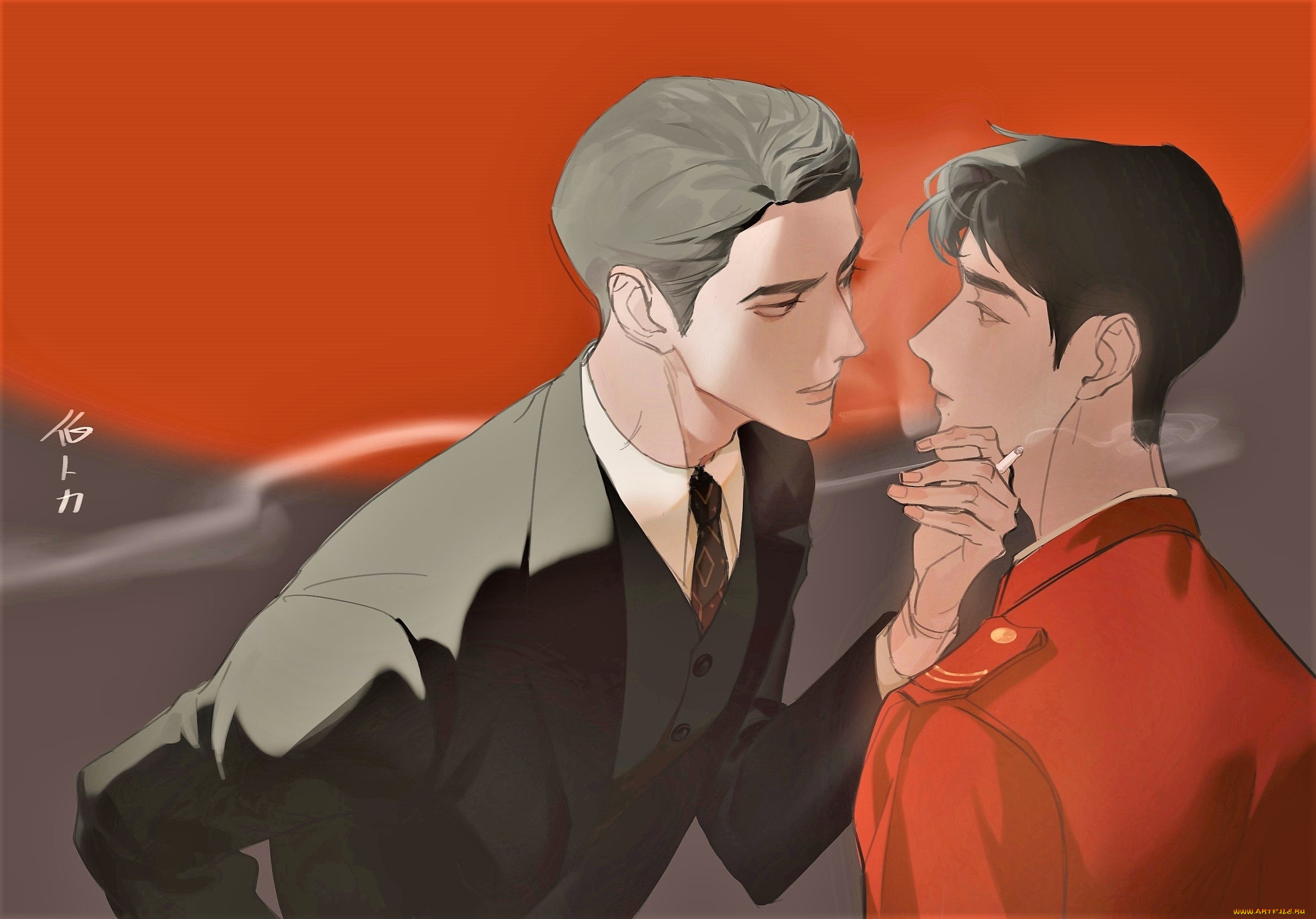 рисованное, люди, парни, сигарета