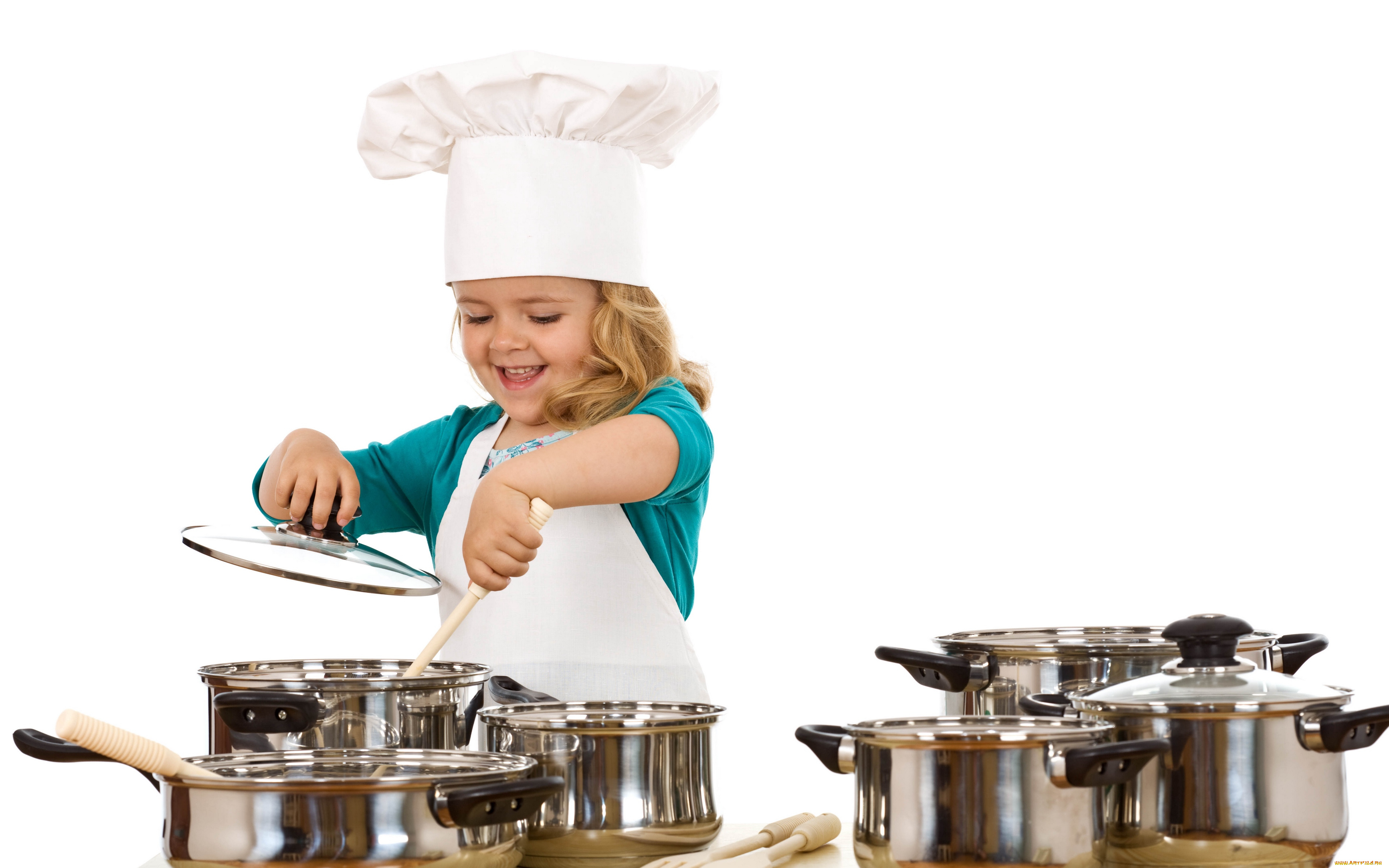 разное, дети, девочка, колпак, кастрюли