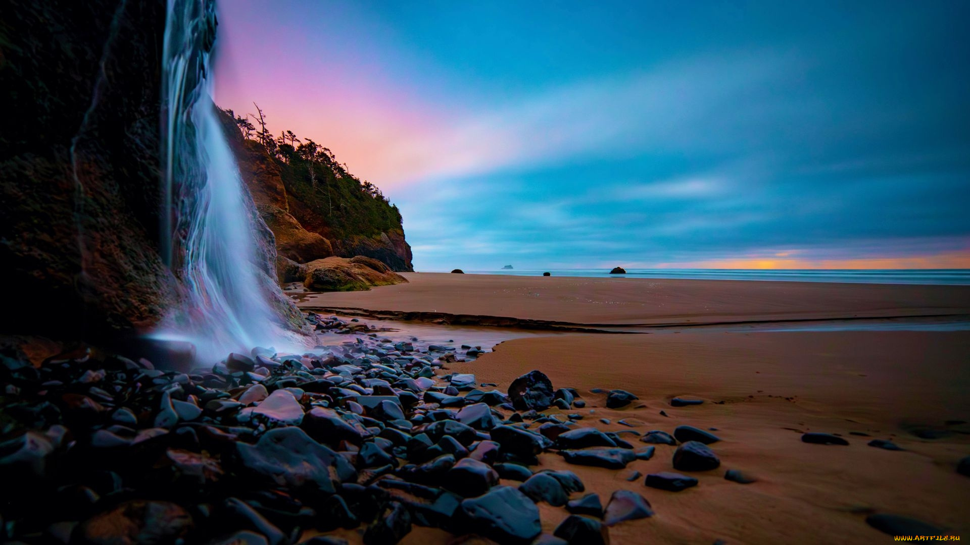 hug, point, falls, oregon, coast, природа, водопады, hug, point, falls, oregon, coast