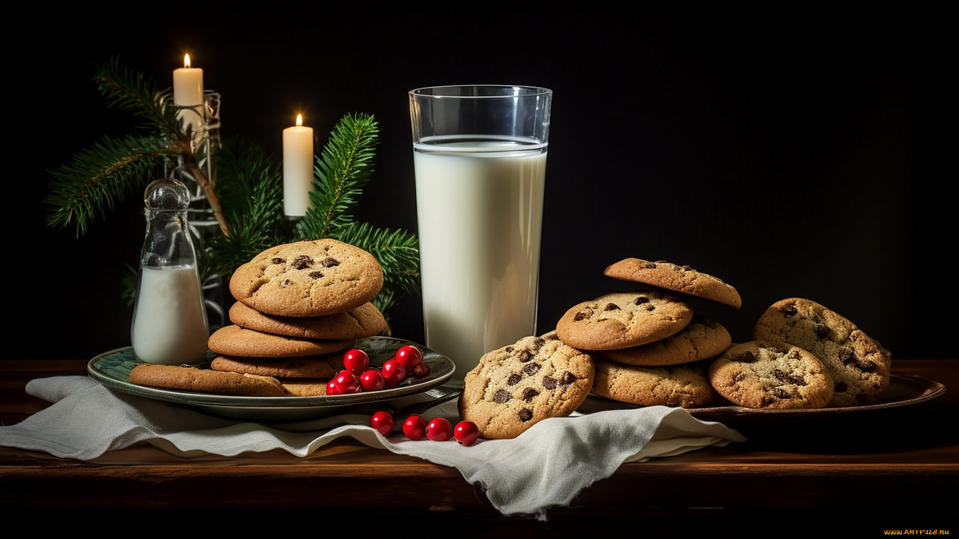 праздничные, угощения, свечи, молоко, печенье