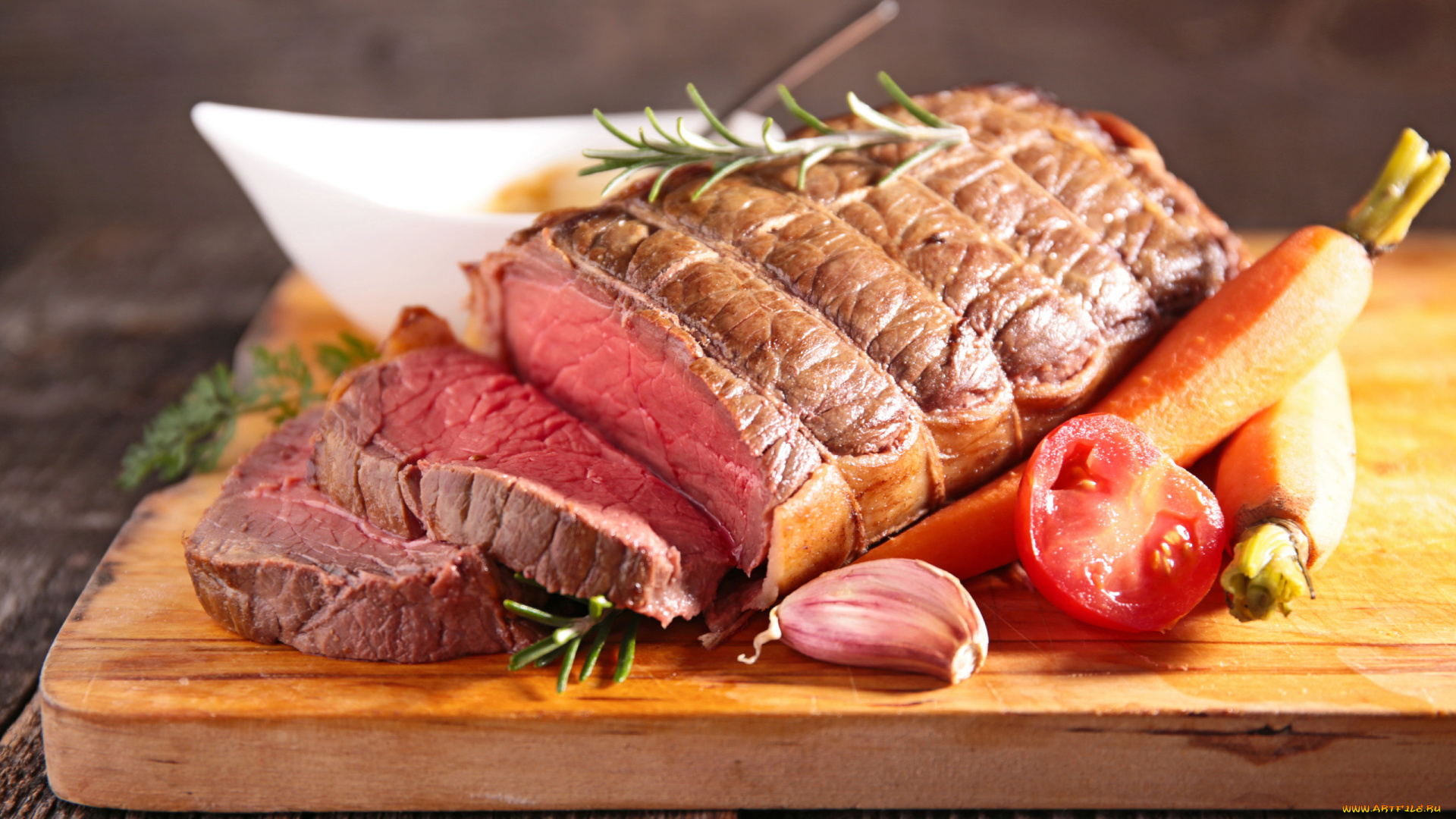 еда, мясные, блюда, говядина, розмарин, чеснок, морковь, помидор