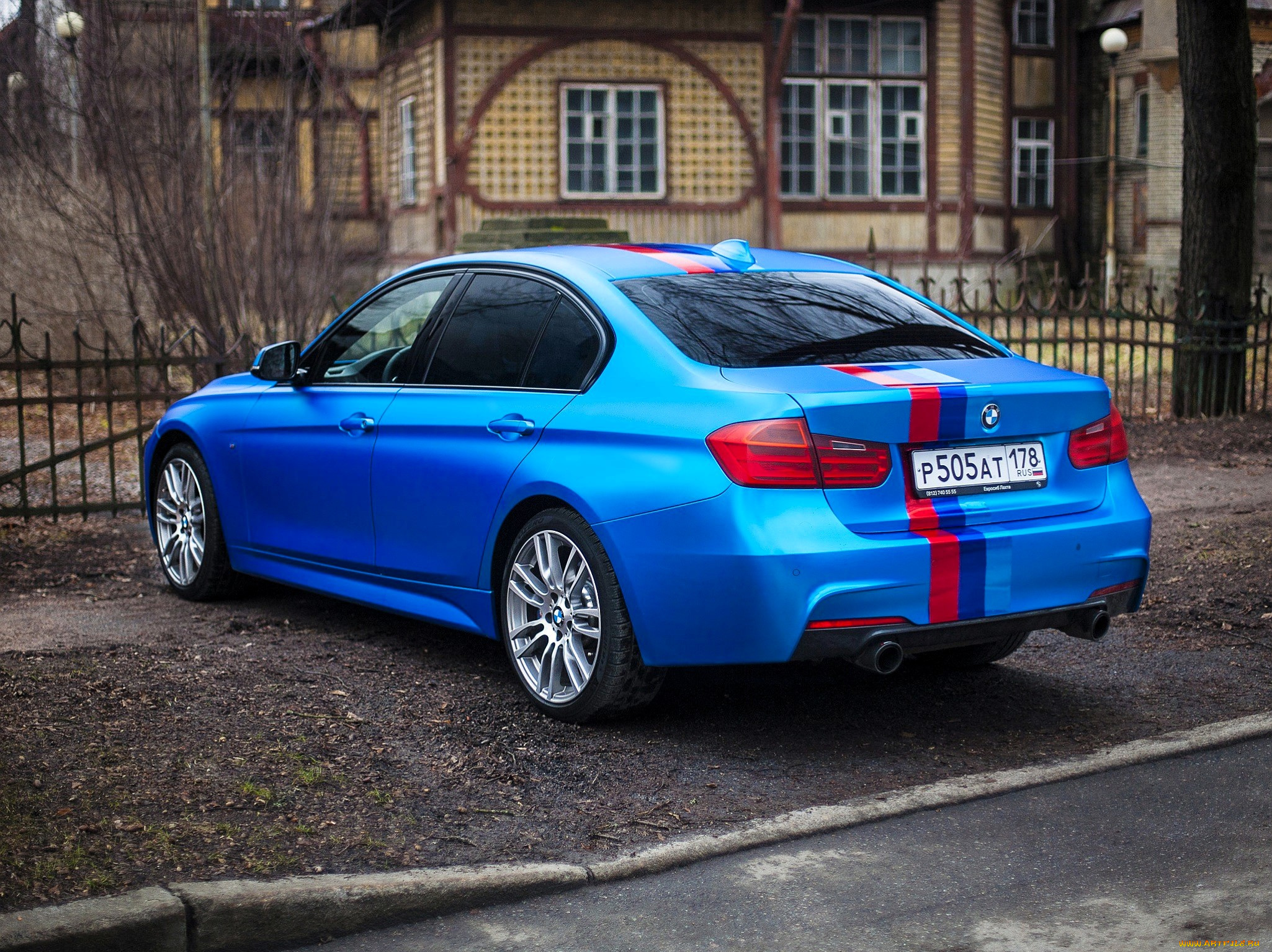 bmw, 3, автомобили, bmw, синий, забор, дом, осень