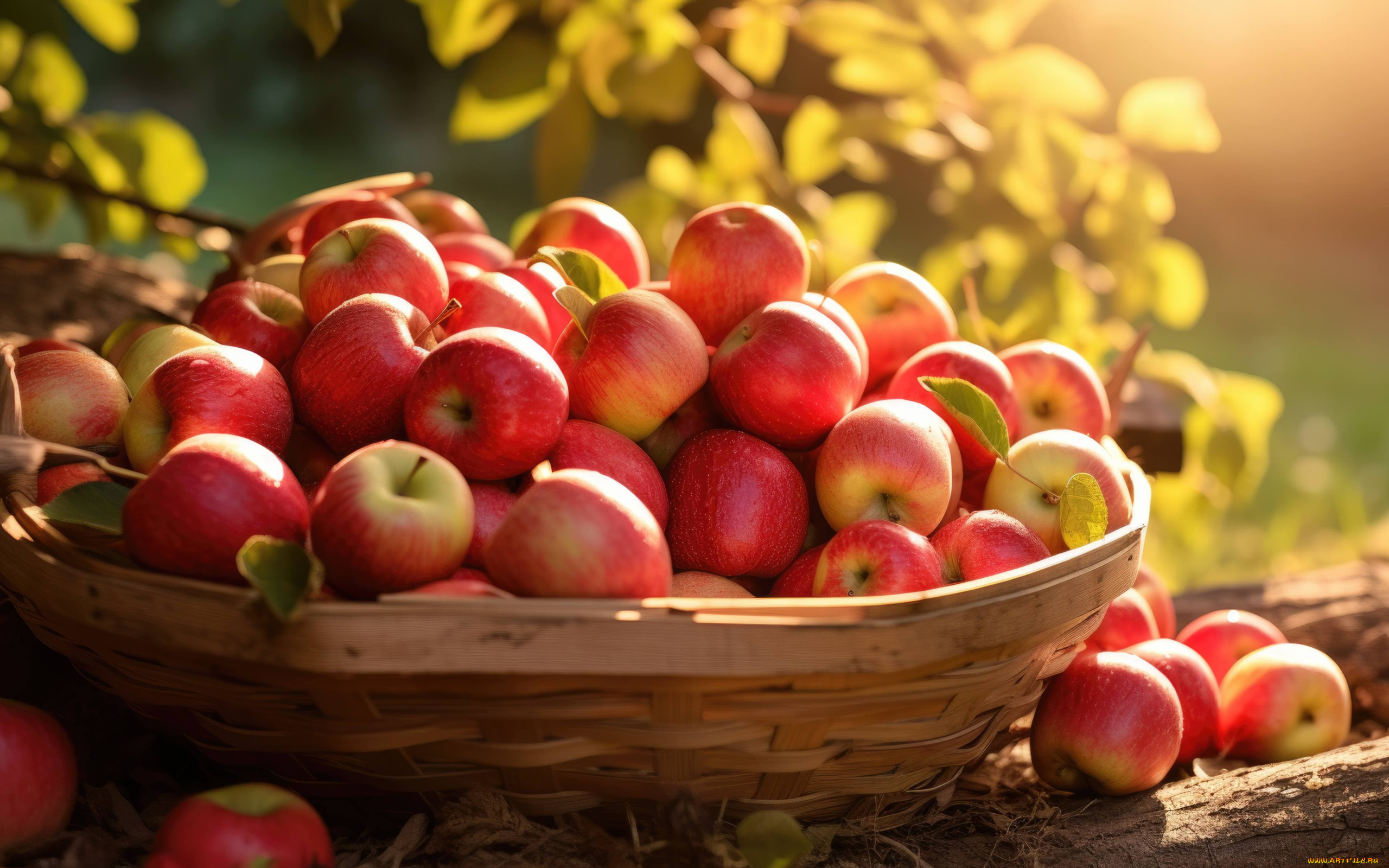 3д, графика, еда-, food, корзинка, яблоки, много, урожай