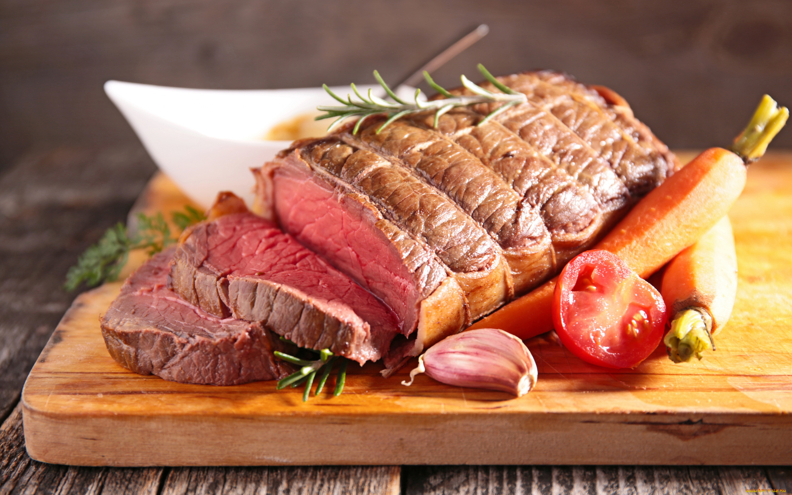 еда, мясные, блюда, говядина, розмарин, чеснок, морковь, помидор