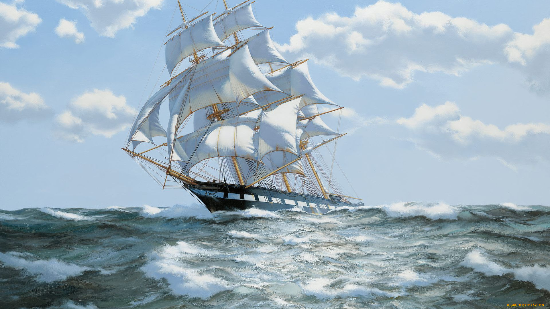 james, brereton, рисованные, море, парусник