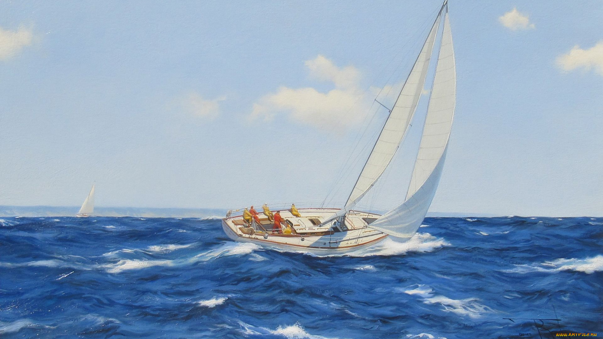 james, brereton, рисованные, море, яхта