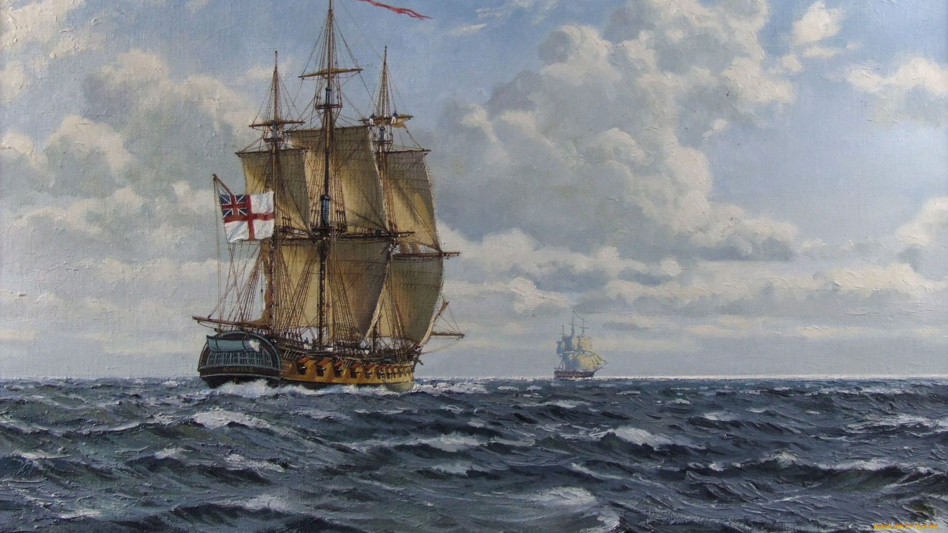 james, brereton, рисованные, парусник, фрегат, море