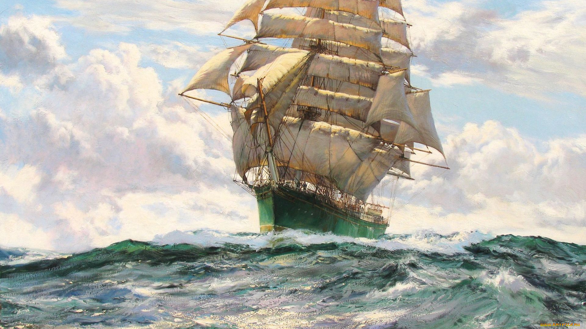 montague, dawson, рисованные, парусник, море
