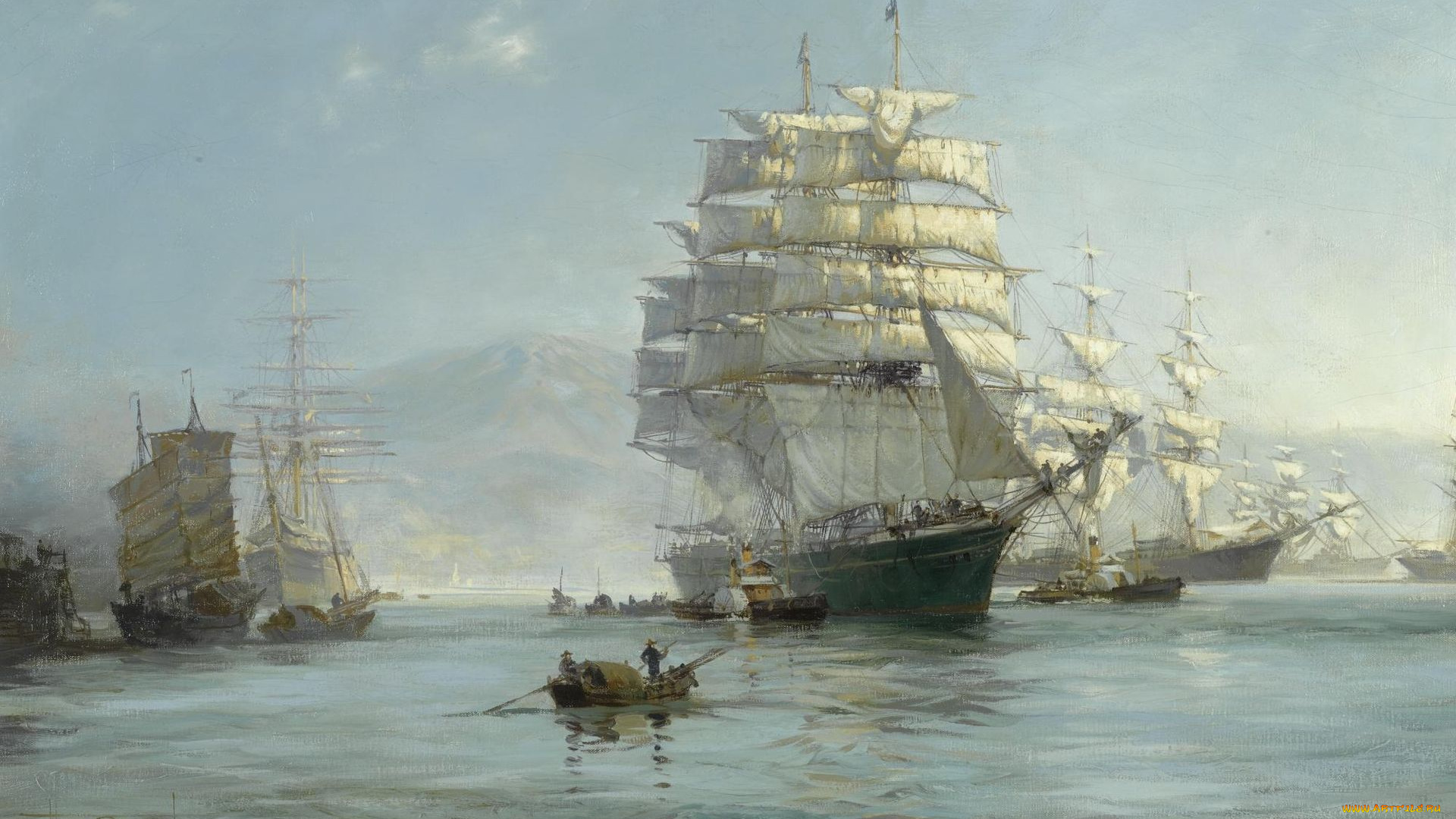 montague, dawson, рисованные, парусники, лодка, море