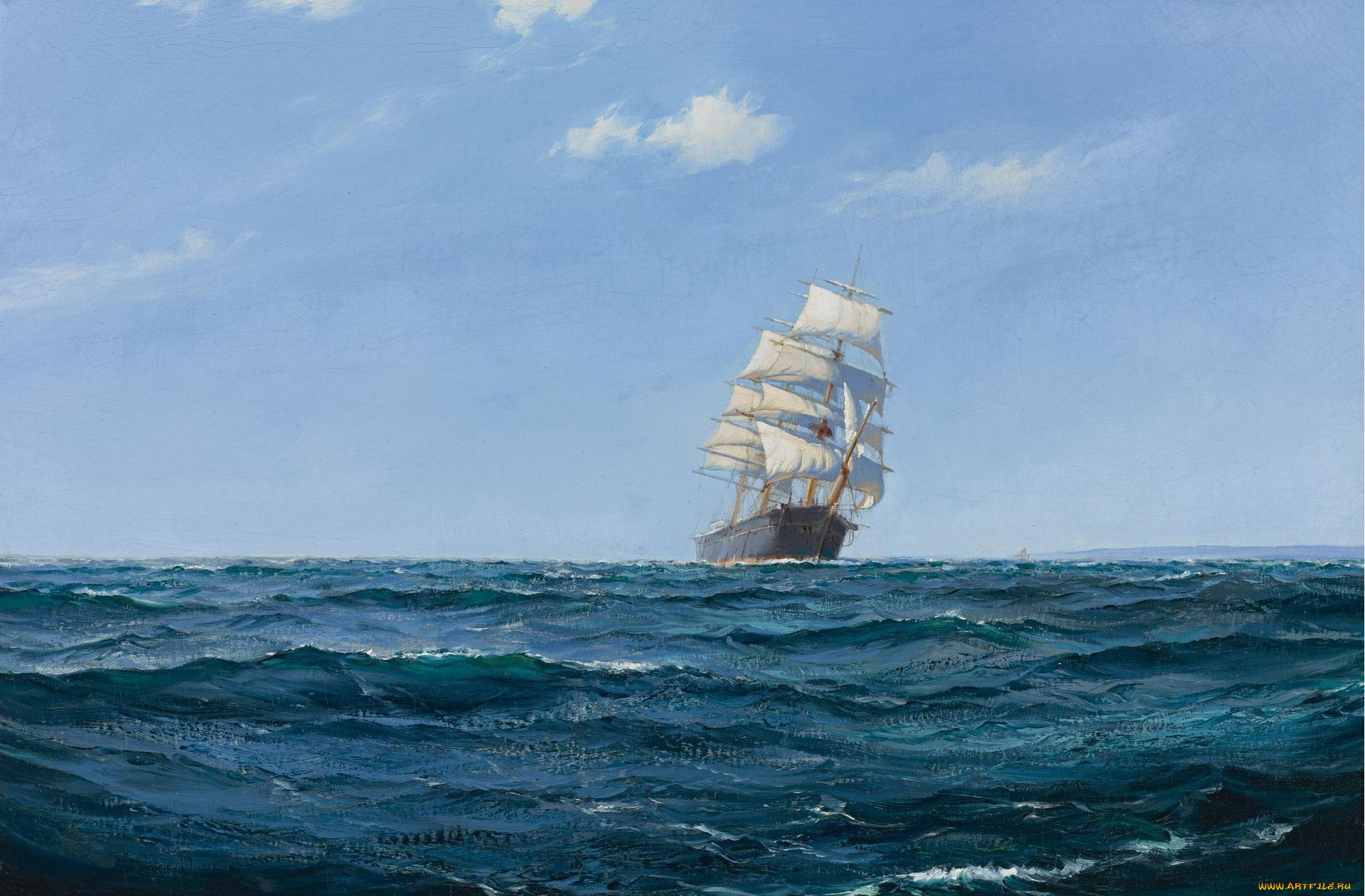 montague, dawson, рисованные, море, парусник