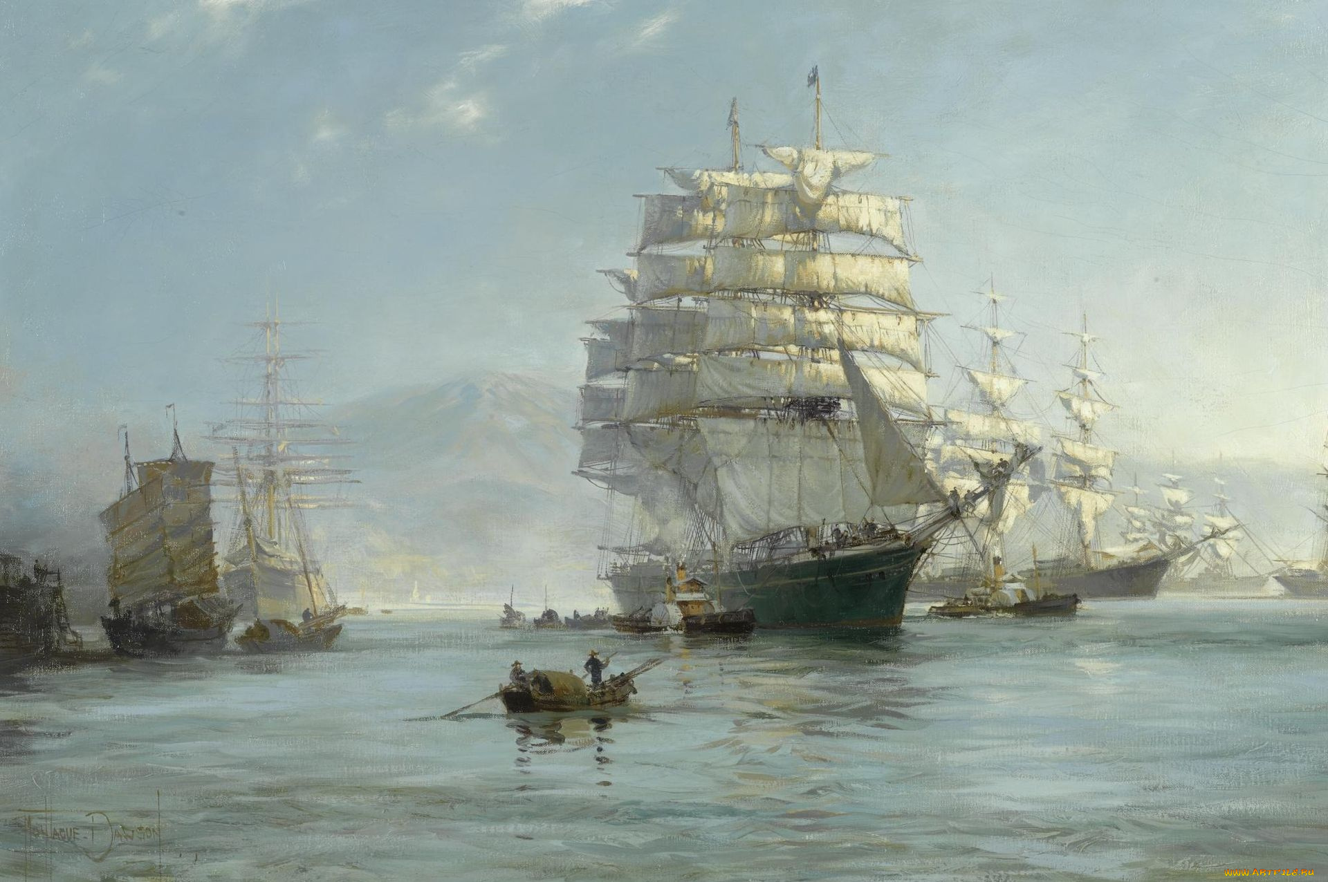 montague, dawson, рисованные, парусники, лодка, море