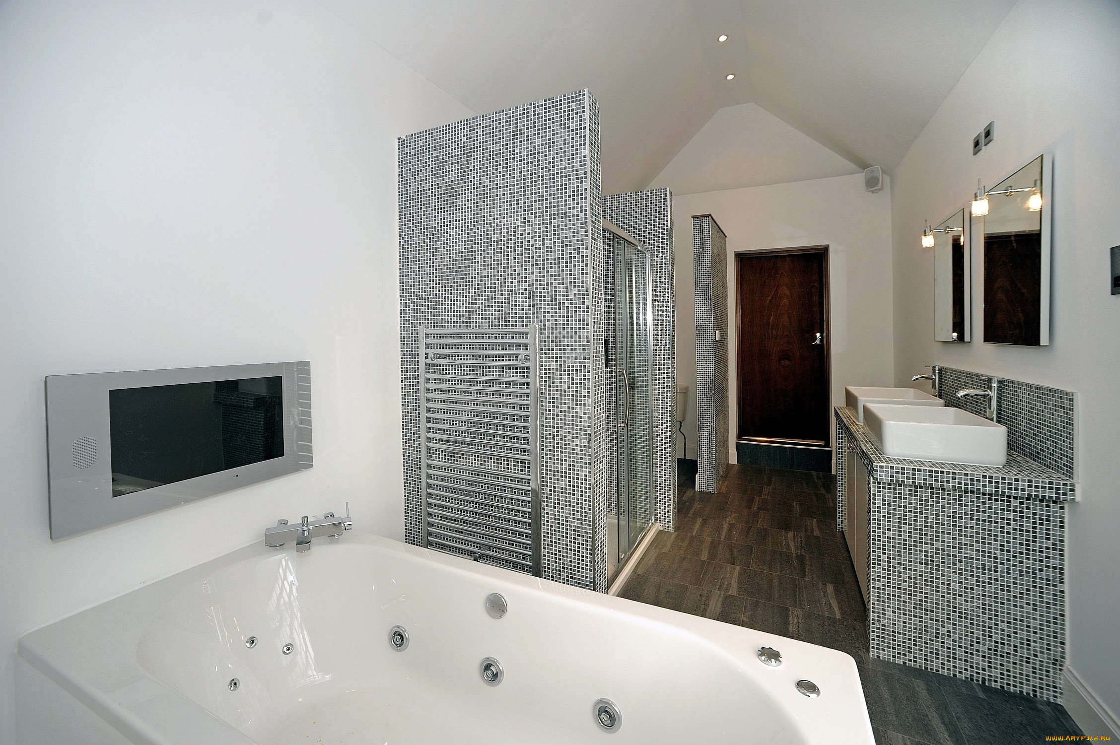 интерьер, ванная, туалетная, комнаты, душ, джакузи, умывальники