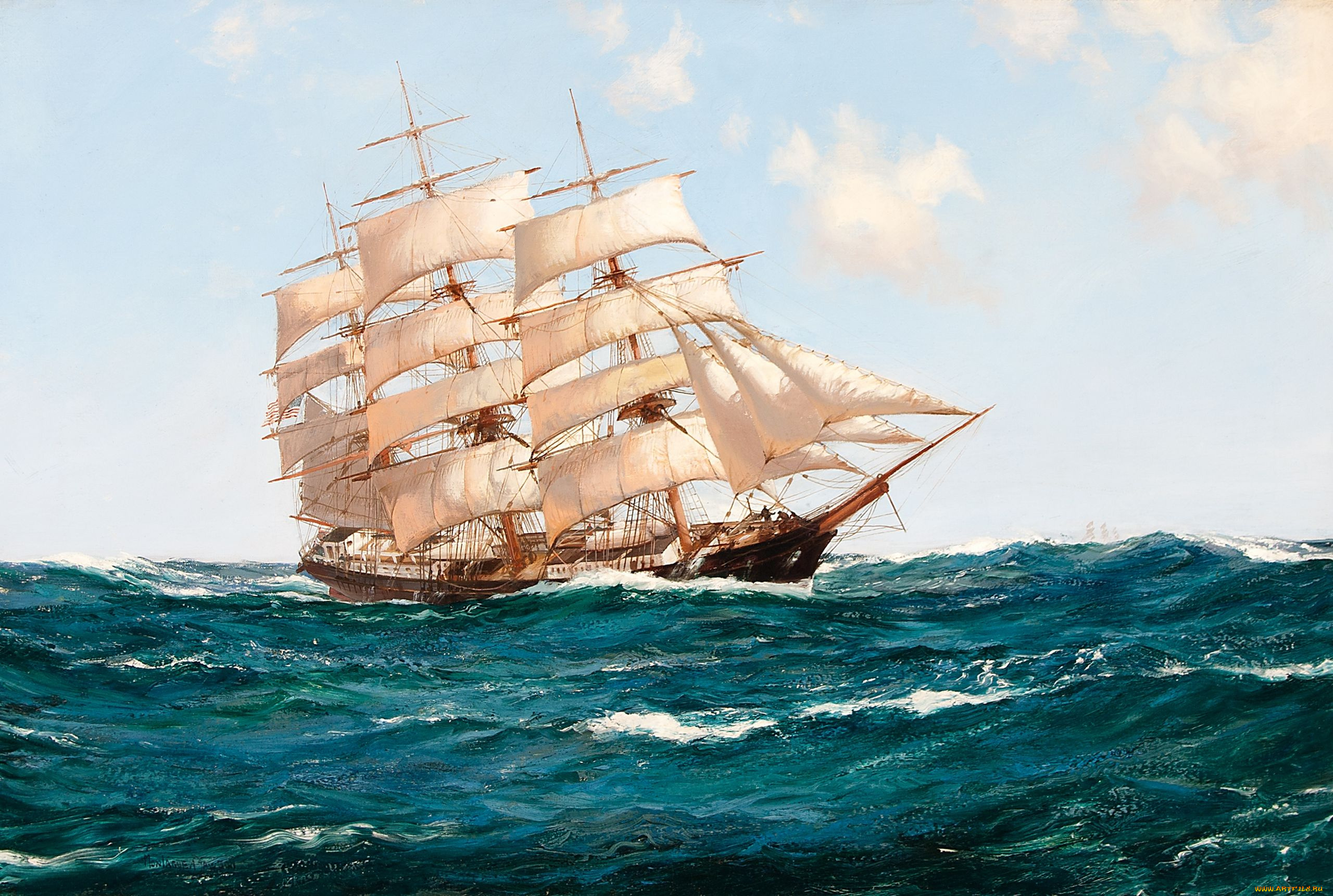 montague, dawson, рисованные, парусник, море