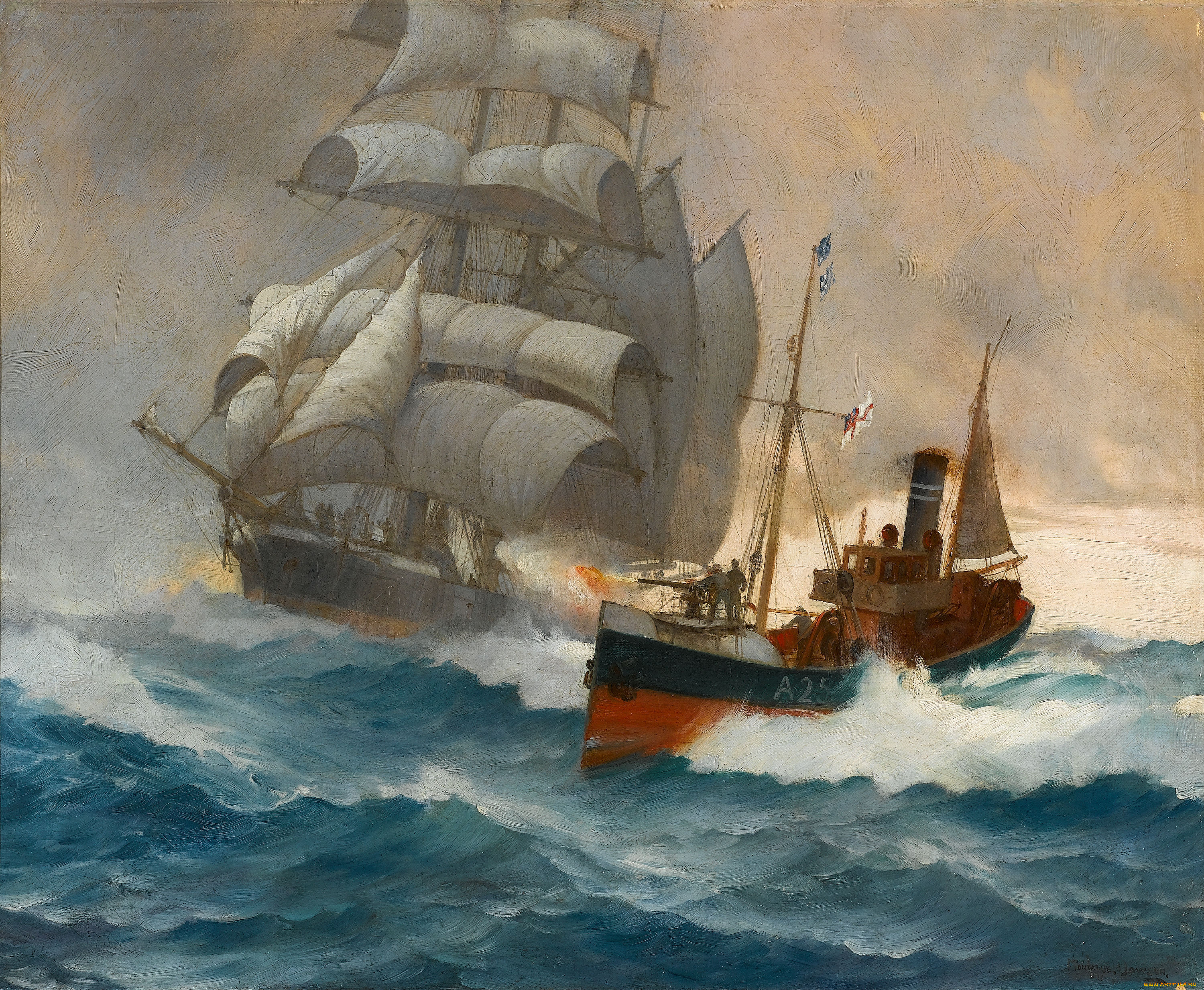 montague, dawson, рисованные, парусник, море