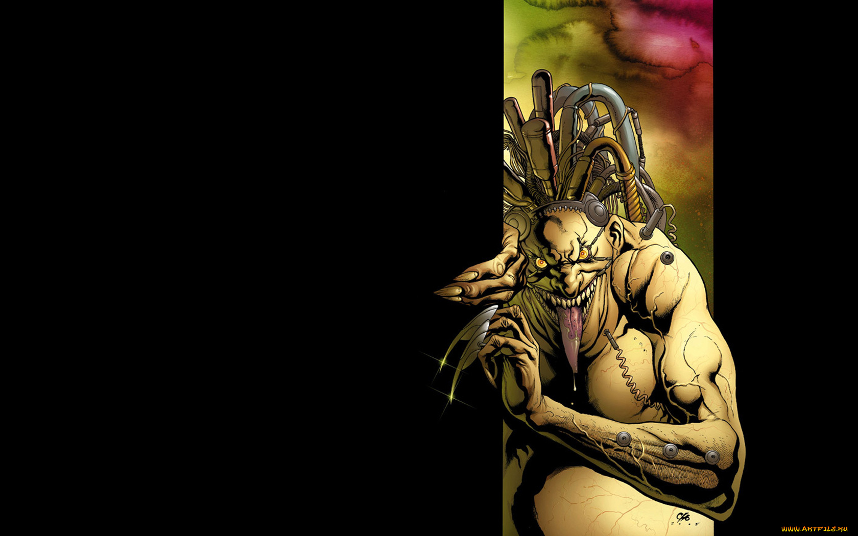 монстр, рисованные, комиксы, выглядывает, язык, толстый