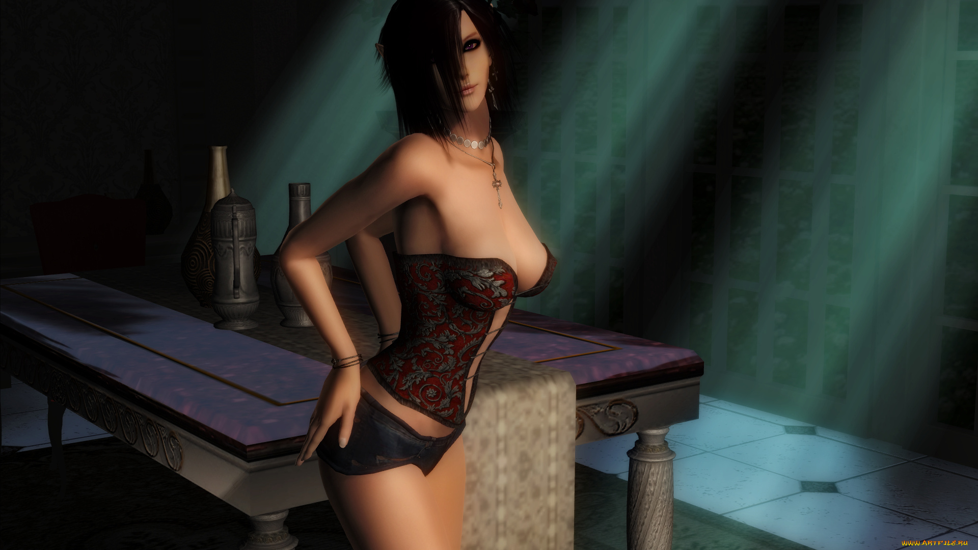 3д, графика, elves, эльфы, эльфийка, стол