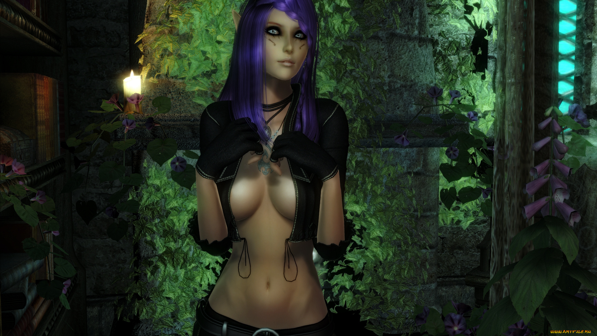 3д, графика, elves, эльфы, эльфийка, свеча