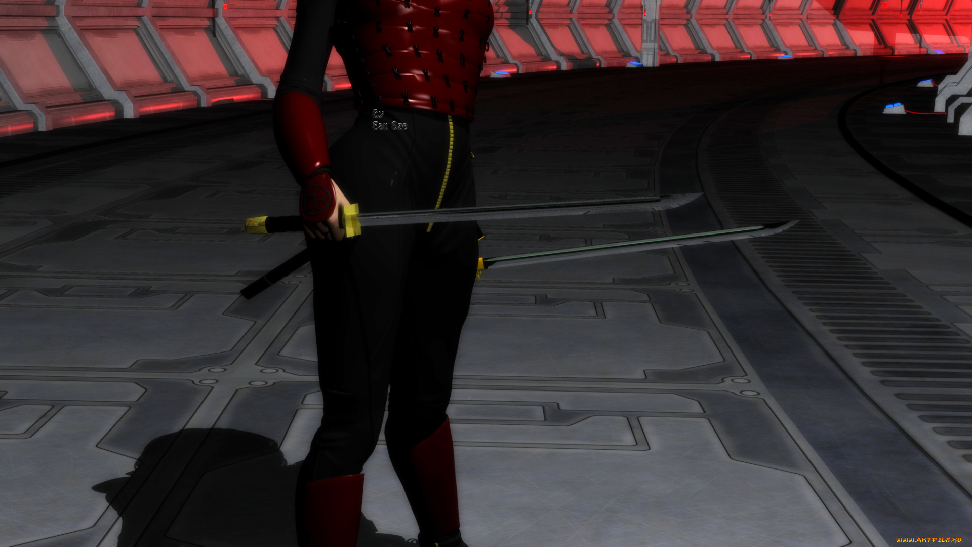 3д, графика, fantasy, фантазия, девушка, взгляд, мечи, тень