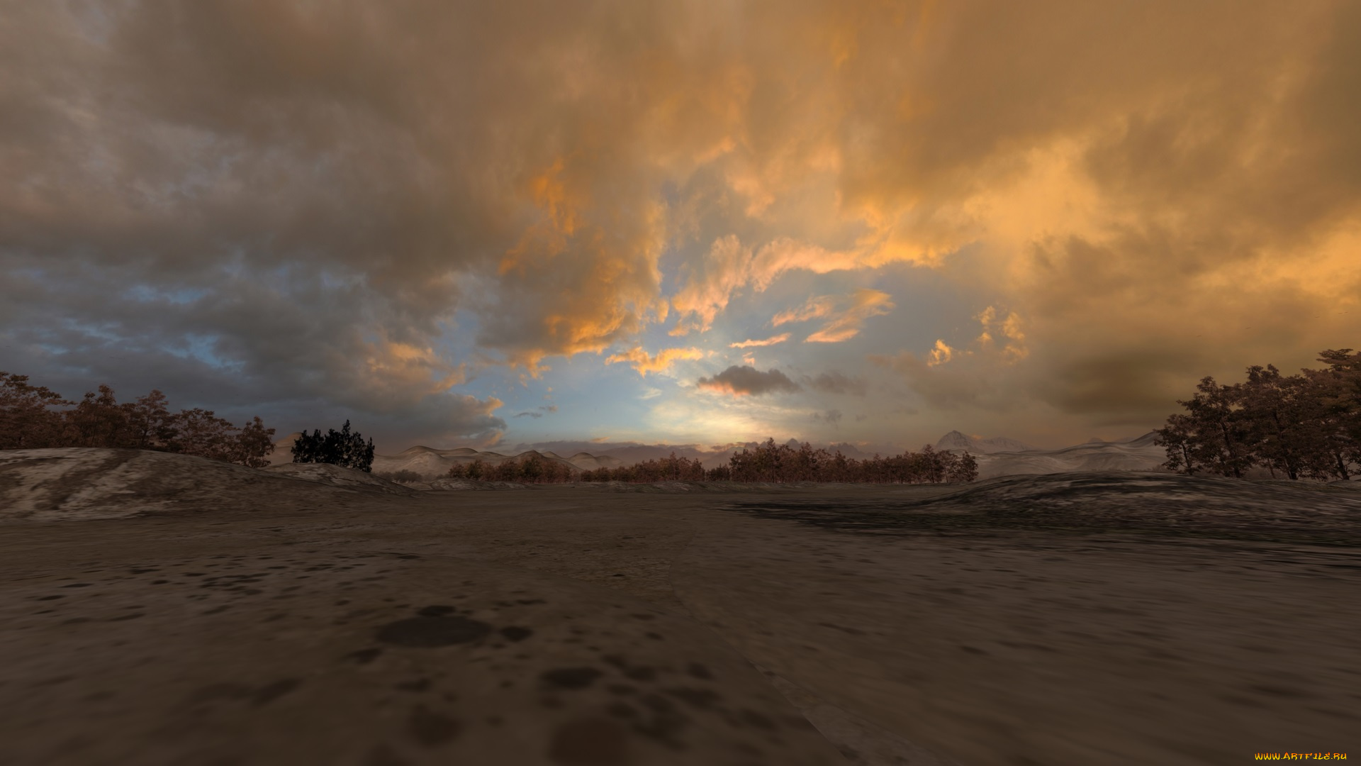 3д, графика, nature, landscape, природа, деревья, облака