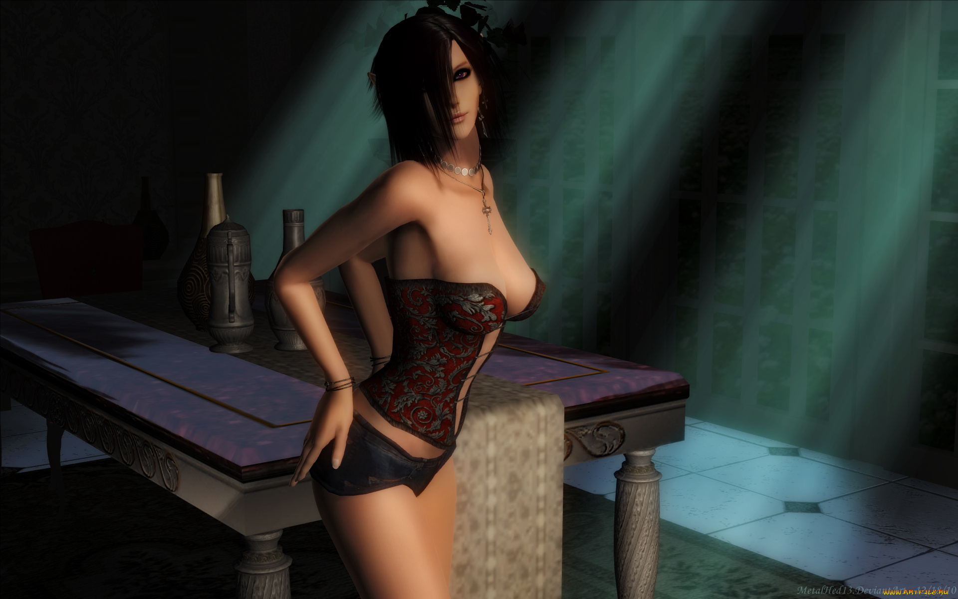 3д, графика, elves, эльфы, эльфийка, стол