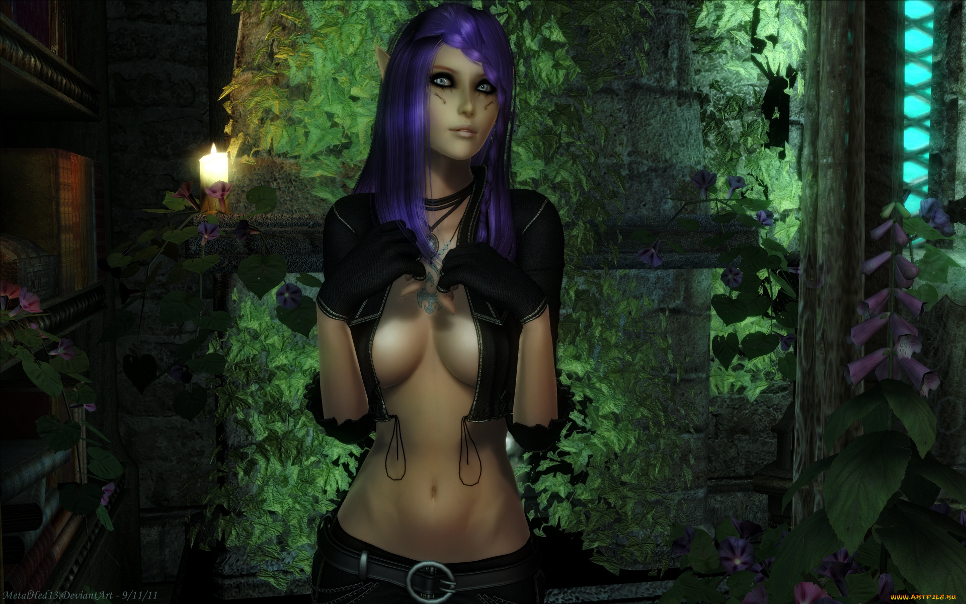 3д, графика, elves, эльфы, эльфийка, свеча