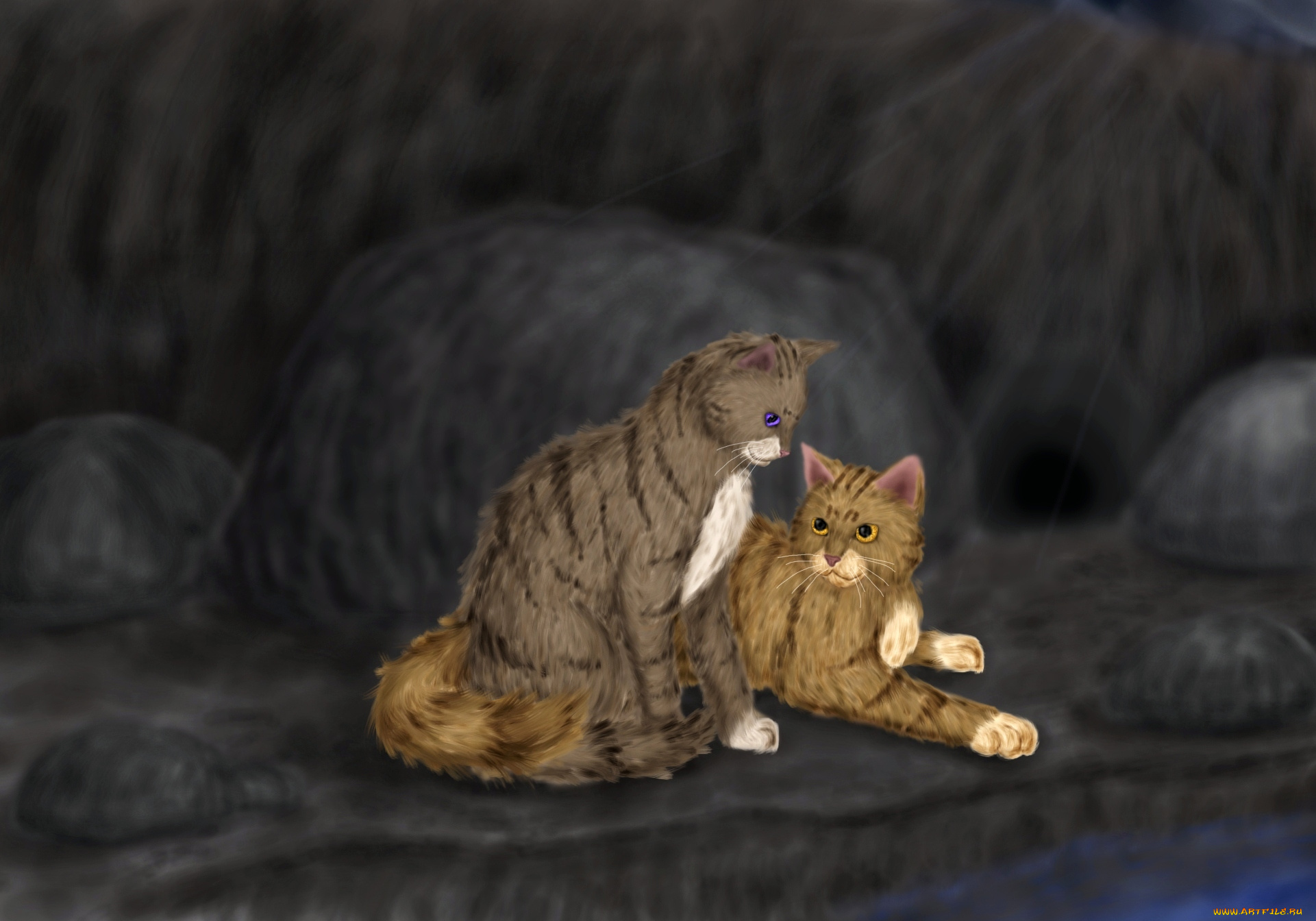 рисованные, животные, коты