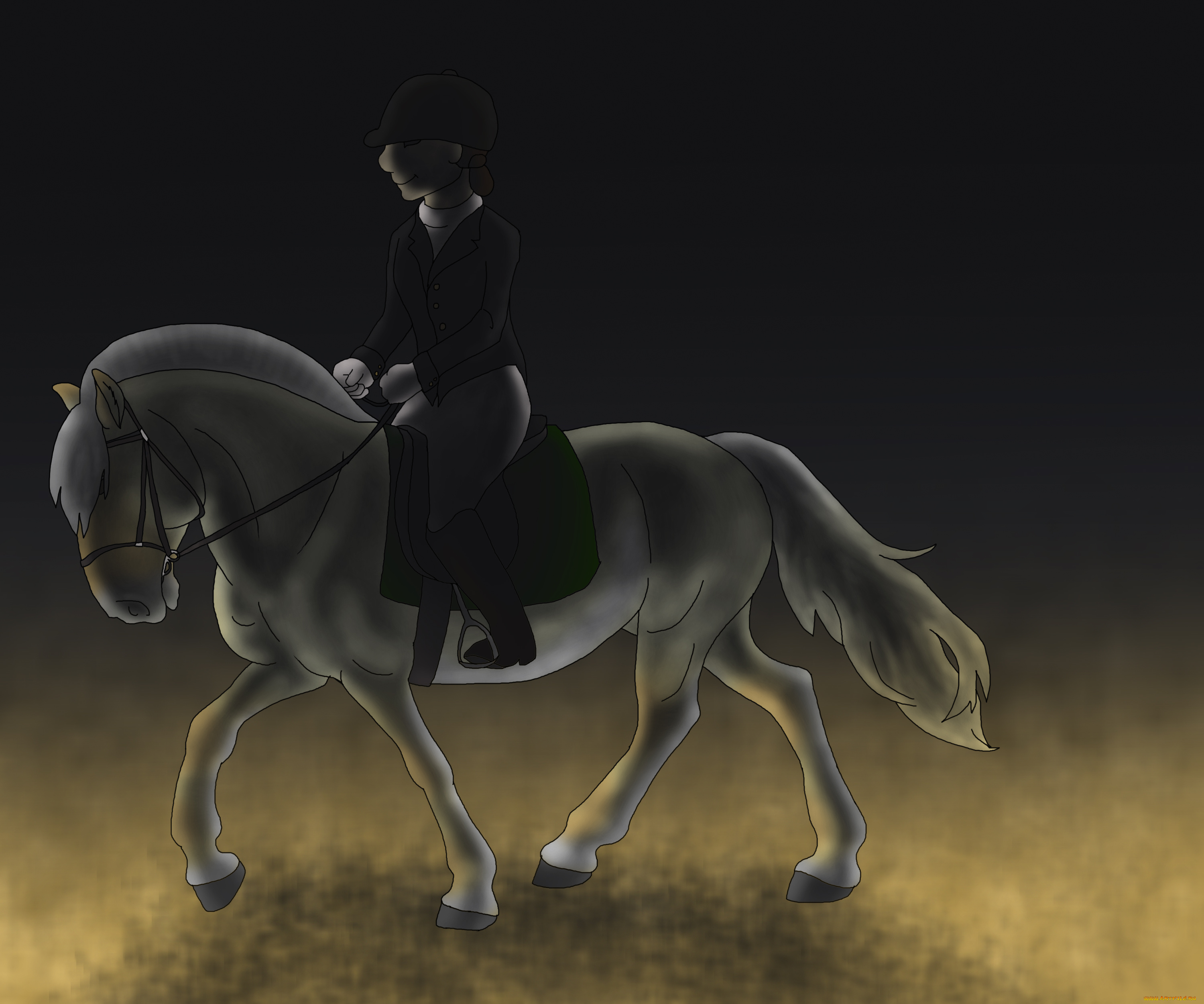 рисованные, животные, лошади, лошадь, всадник