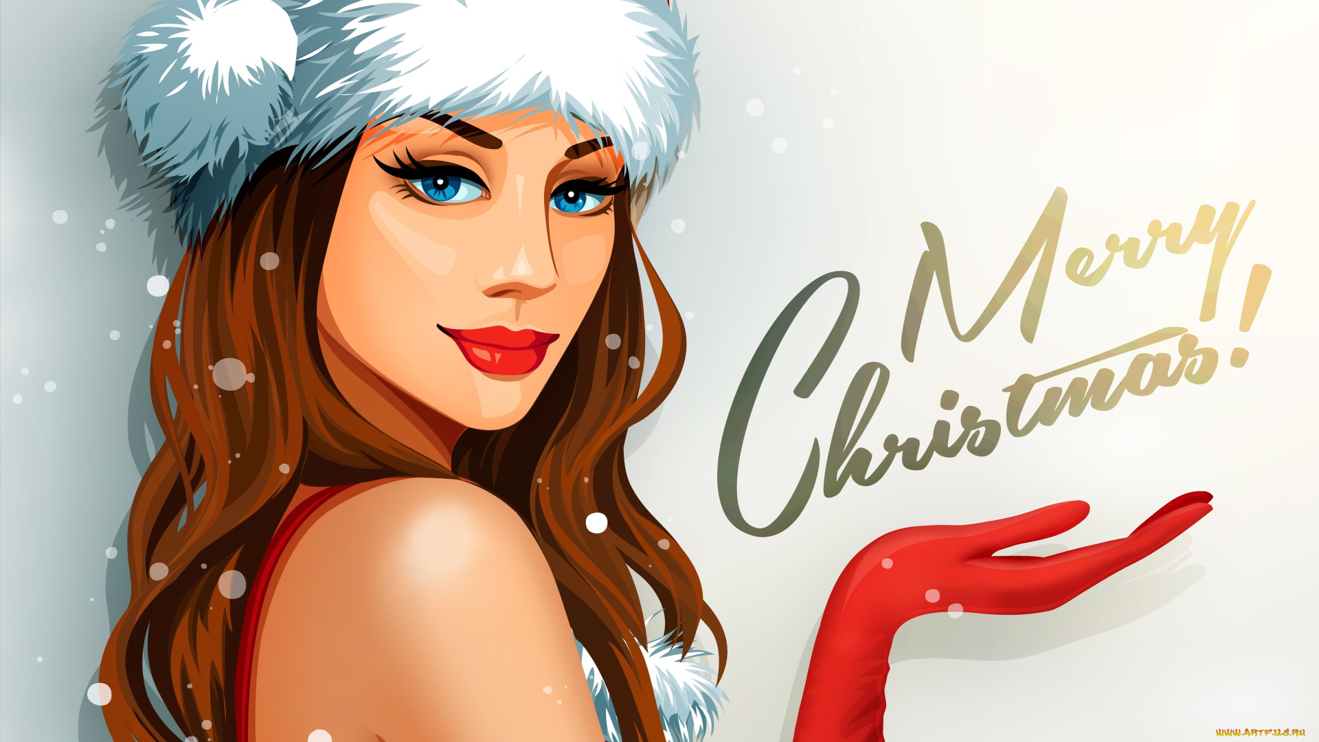 праздничные, векторная, графика, , новый, год, merry, christmas, праздник, девушка, вектор, перчатки, взгляд