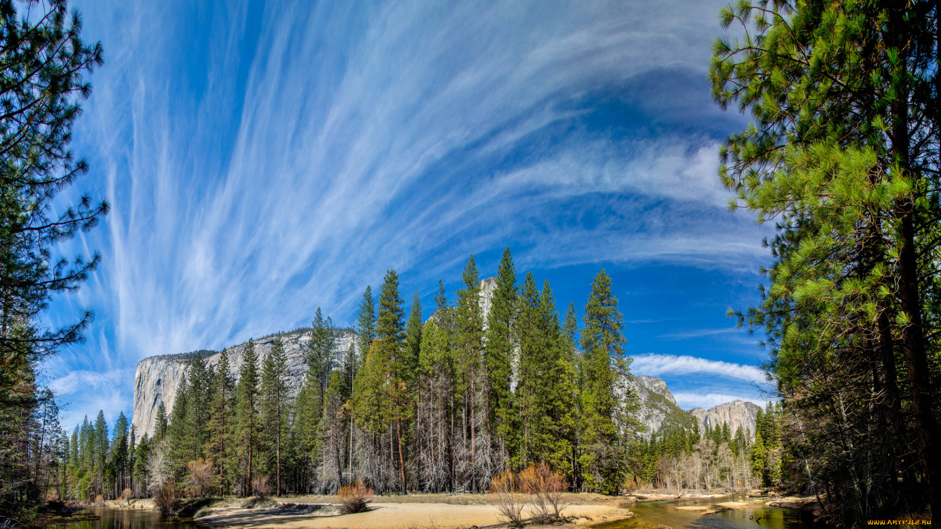 природа, пейзажи, облака, лес, река, горы