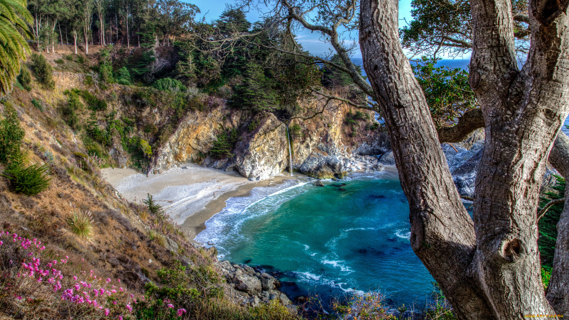 природа, побережье, бухта, скалы, пляж, океан