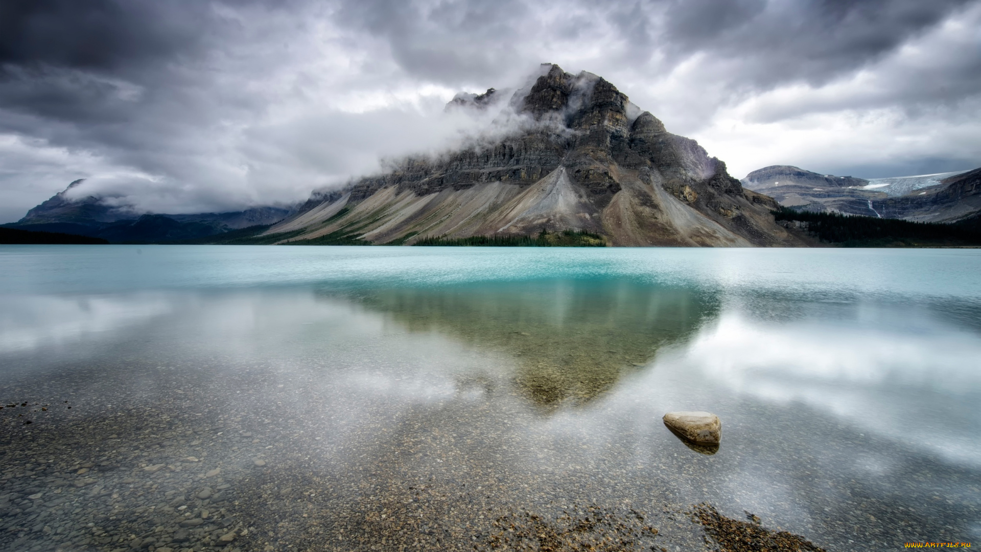 природа, реки, озера, туман, гора, озеро, bow, lake