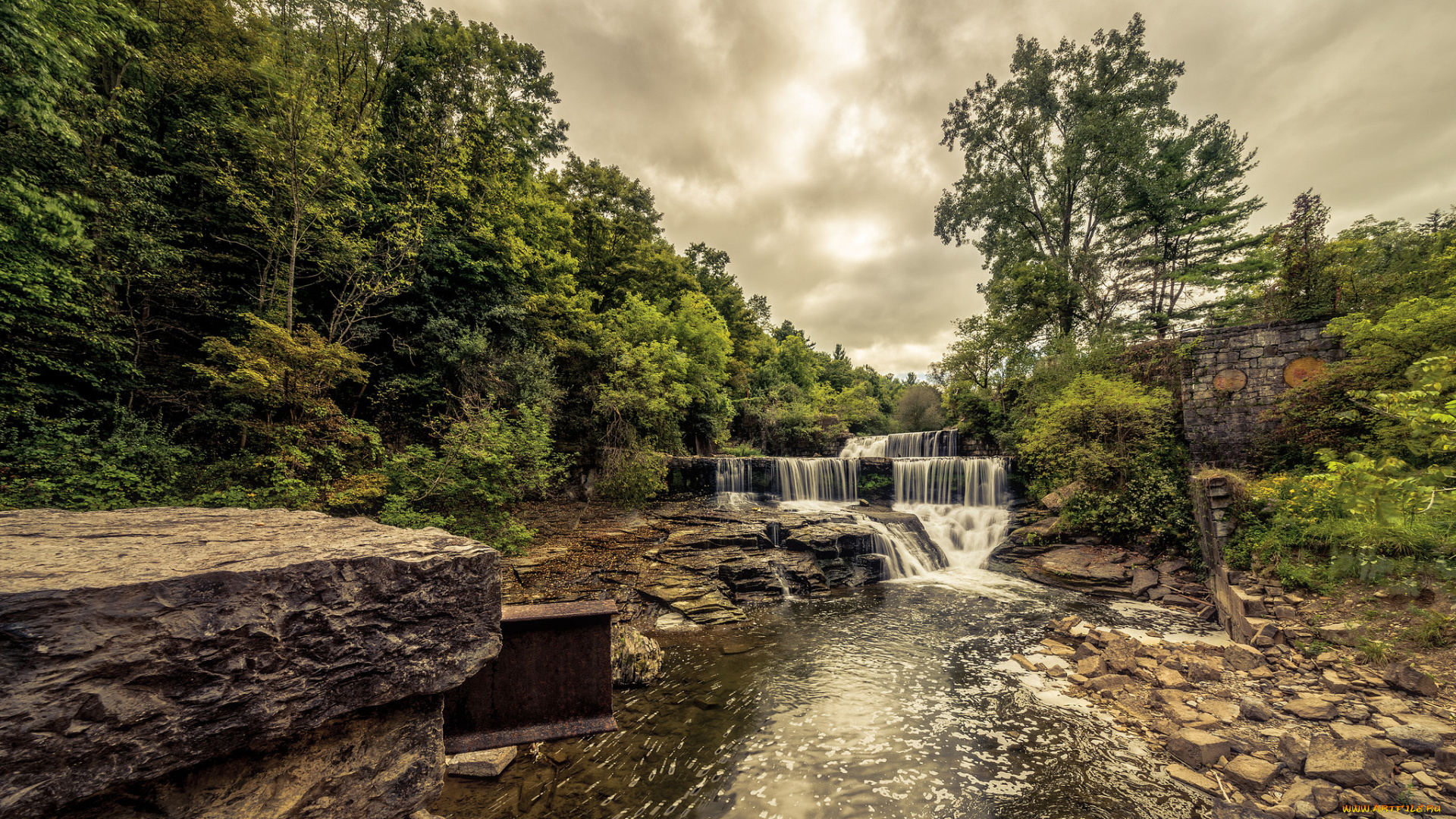 природа, водопады, водопад, река, лес