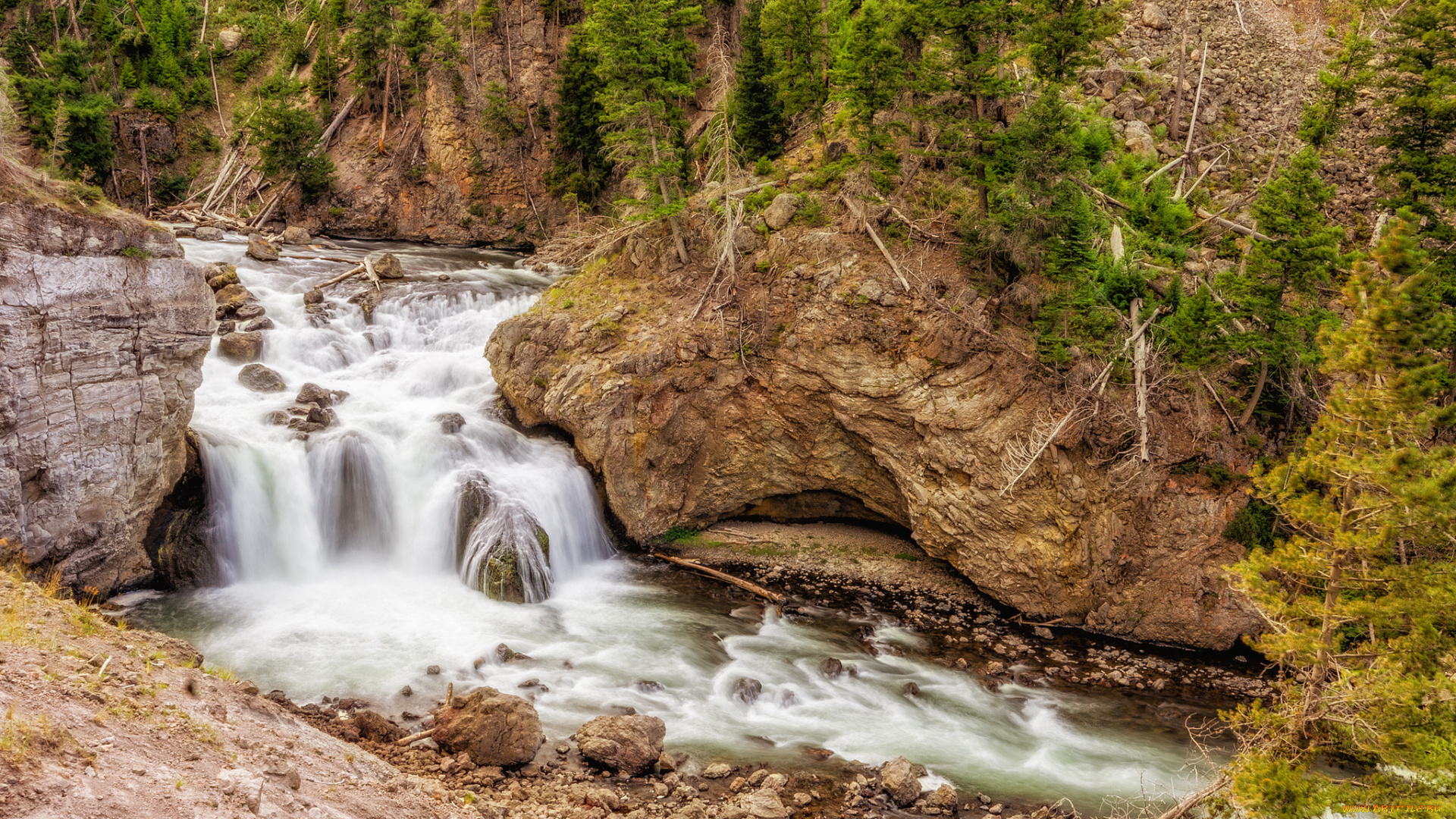 природа, водопады, водопад, река, лес