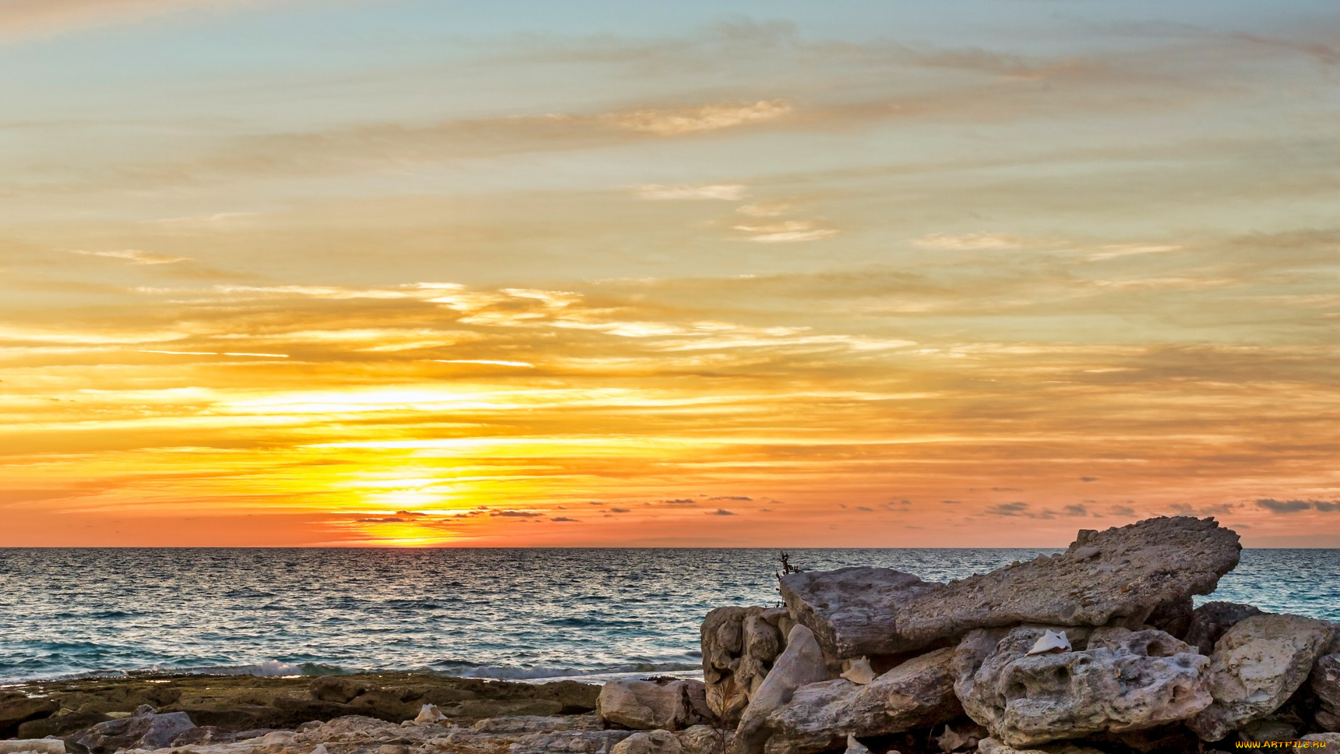 природа, восходы, закаты, камни, берег, море, горизонт, закат, облака, небо