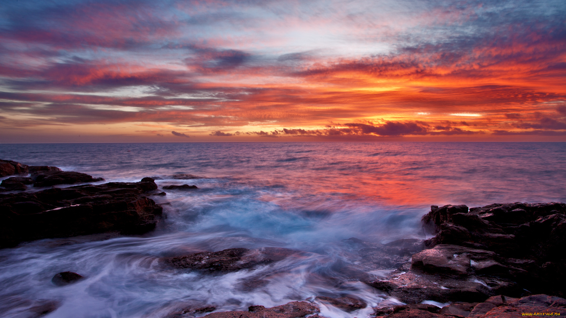 природа, восходы, закаты, море, небо, закат, облака, камни, прибой