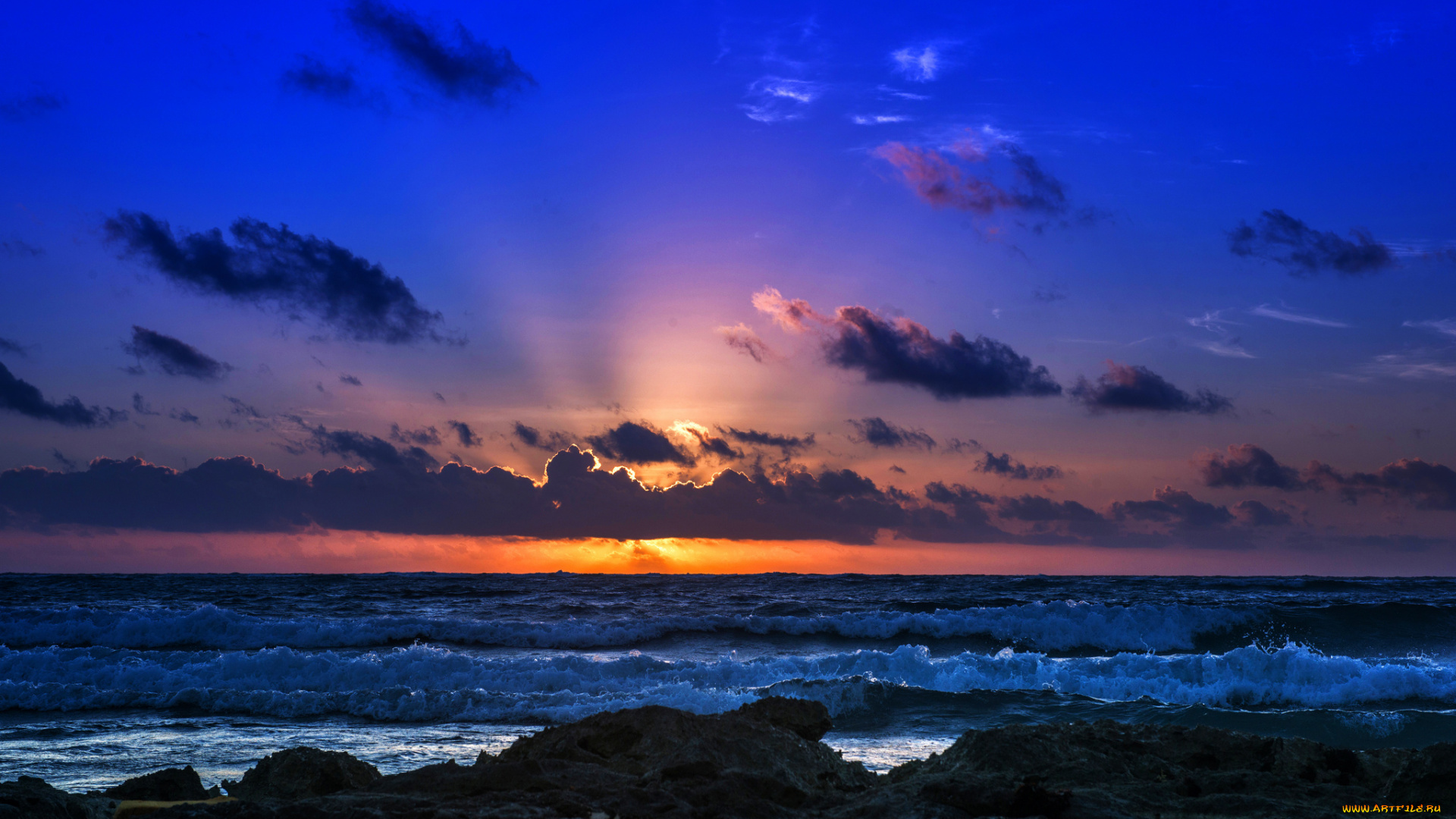 природа, восходы, закаты, прибой, волны, море, горизонт, закат, облака, небо, скалы, берег
